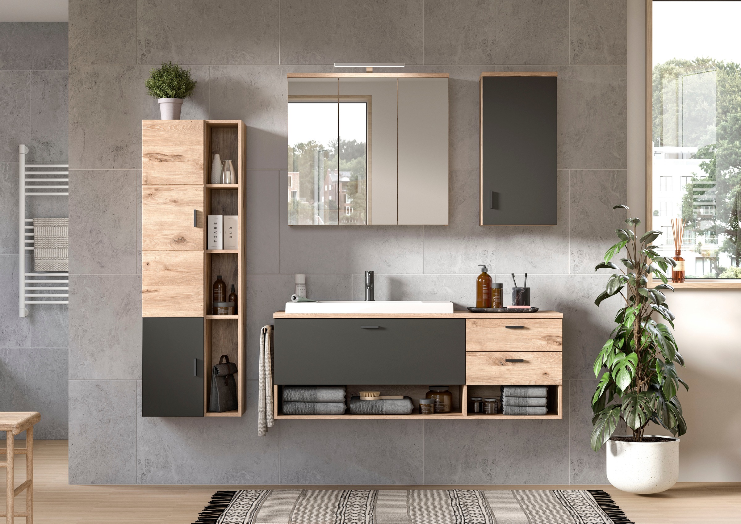 welltime Badmöbel-Set »Dolo, 4 teilig, inklusive Mineralguss-Waschbecken, b günstig online kaufen