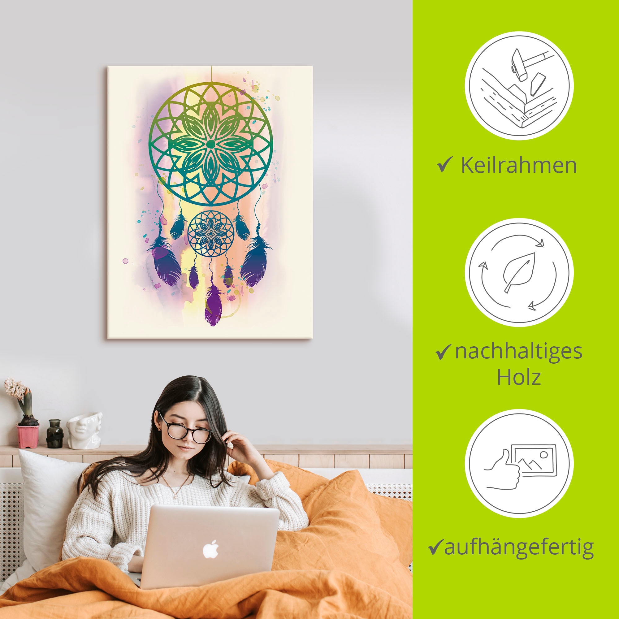 Artland Leinwandbild »Traumfänger Wasserfarbe« Muster 1 Stk. tlg. auf Holzrahmen gespannt