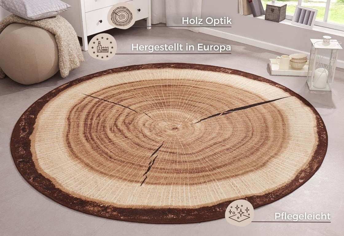 HANSE Home Teppich »Baumstamm«, rund, 6 mm Höhe, Holz Optik, Natur, Rutschfest, Wohnzimmer, Schlafzimmer, Esszimmer