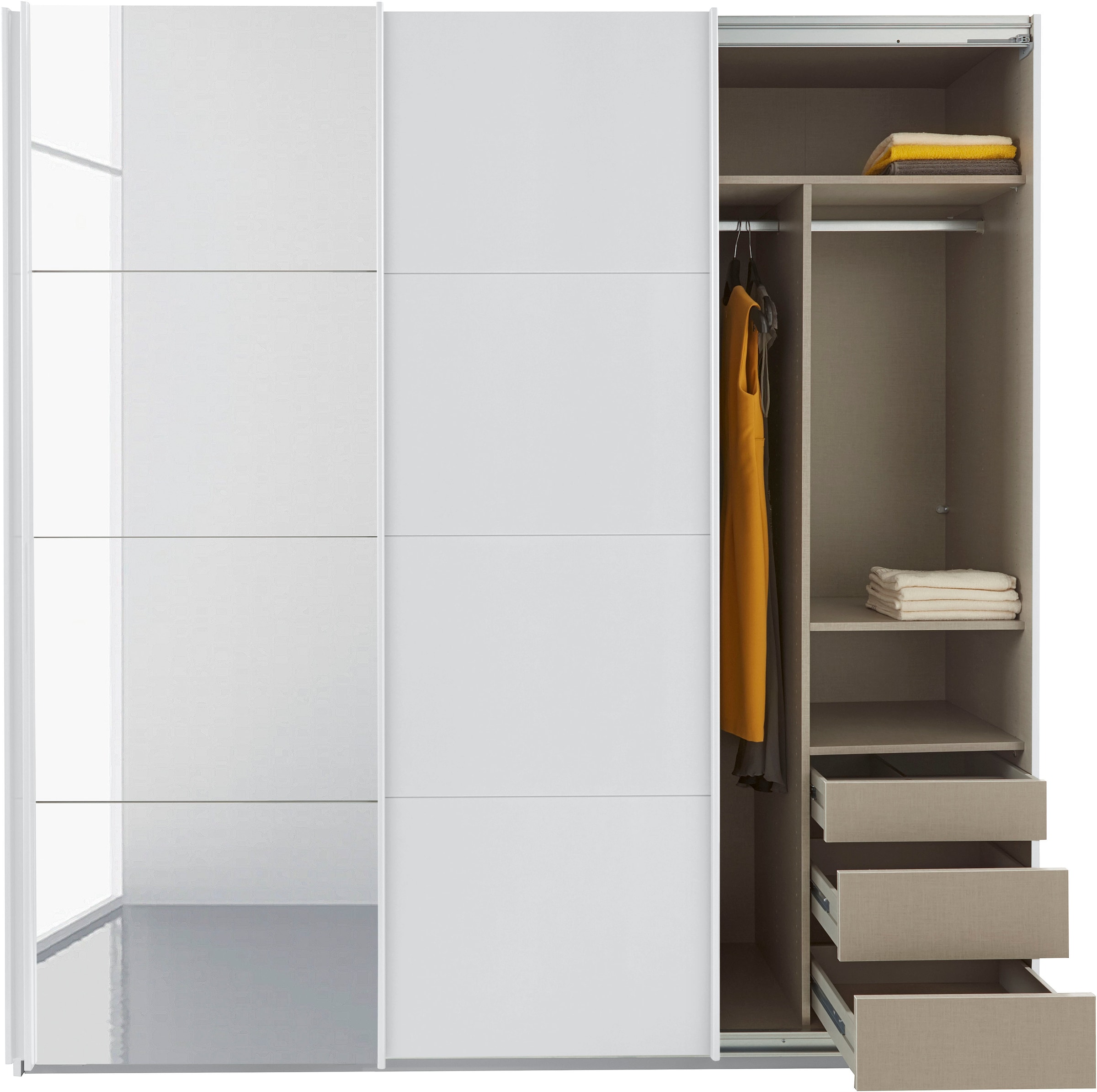 rauch Schwebetürenschrank »Kleiderschrank Schrank Garderobe TOPSELLER OTELI inkl. Inneneinteilung« Breiten 203/271/315/360 cm Höhen 210/229 cm,  mit 3 Innenschubladen sowie zusätzlichen Einlegeböden MADE IN GERMANY