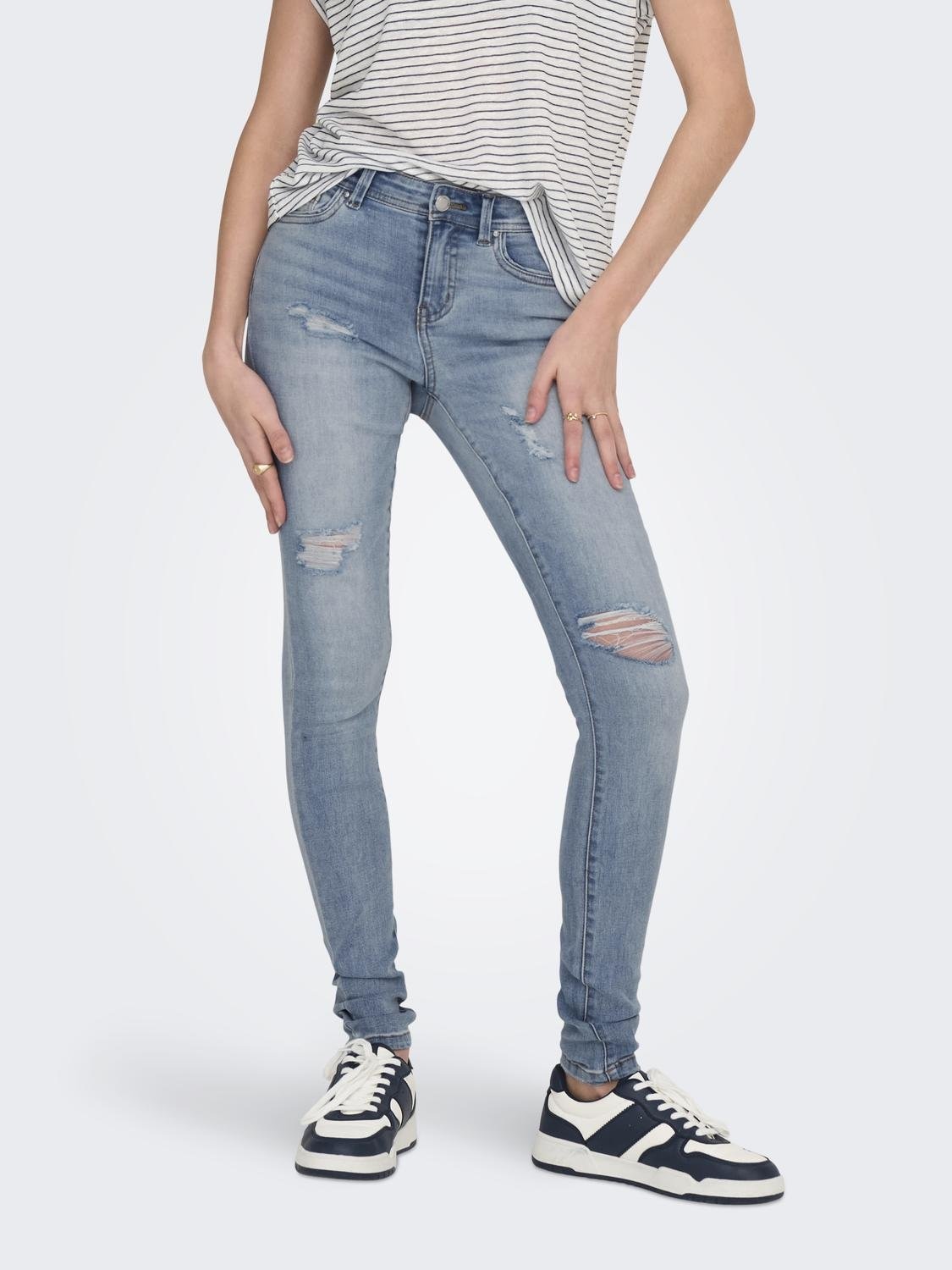 ONLY Skinny-fit-Jeans »ONLWAUW MW DESTROY BLEACH DNM GUA«, mit Destroyed Effekt