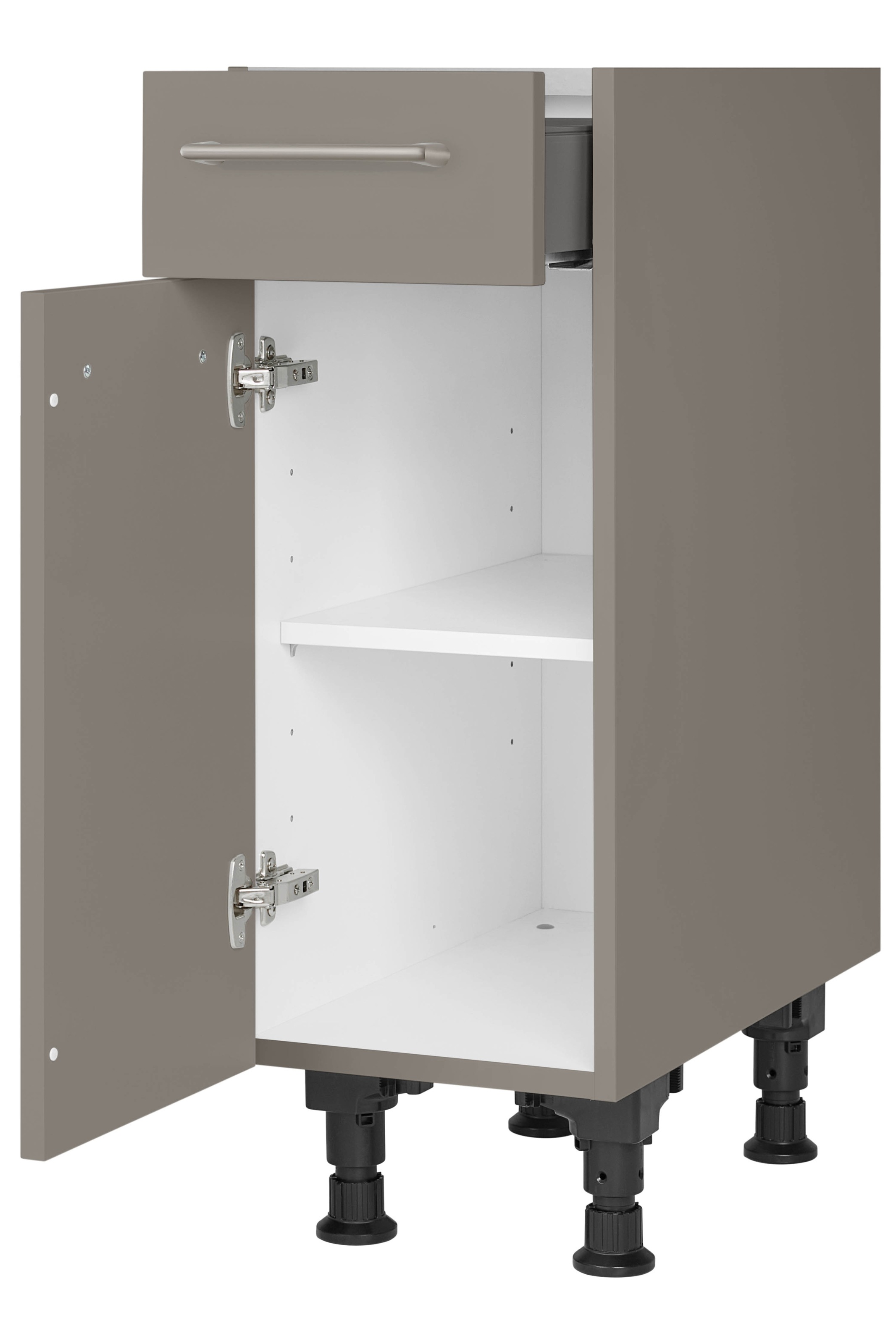 nobilia® Unterschrank »"Laser", Ausrichtung wählbar, vormontiert, in den Breiten 30, 45 und« 60 cm Breite, mit höhenverstellbaren Sockelfüßen, vormontiert