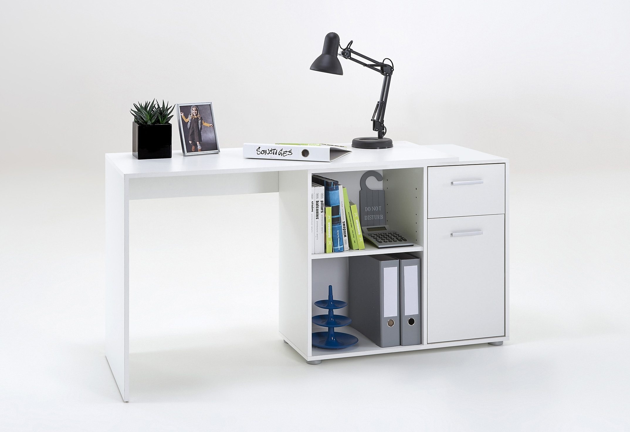 FMD Eckschreibtisch »AUGSBURG« Schreibtisch/ Sideboard m. Stauraum, beids. montierb., 117 oder 148 cm