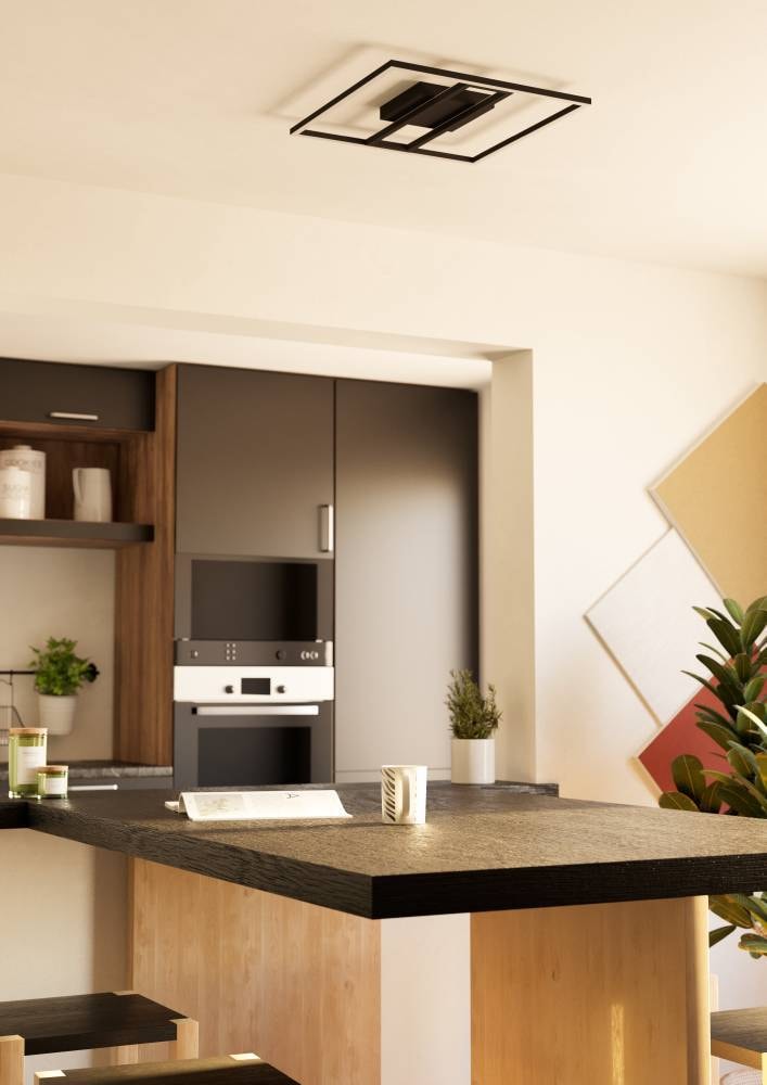 EGLO Deckenleuchte »CALAGRANO-Z Deckenlampe schwarz weiß, ZigBee 3.0, Backlight, Timer«, 1 flammig, Leuchtmittel LED-Modul | LED fest integriert, App / Sprachsteuerung Alexa, ‎‎45x45cm, exkl. Fernbedienung