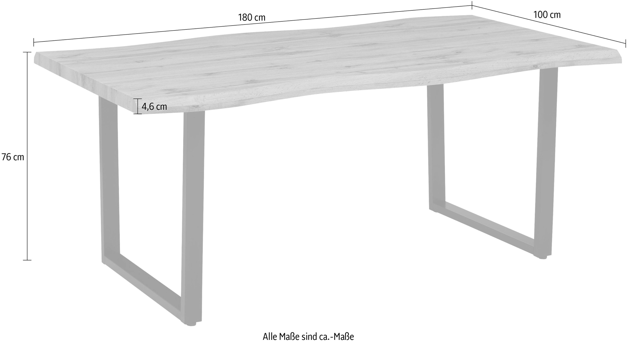 HELA Esstisch »GISELLE Baumkantentisch, Küchentisch, TOPSELLER! OTTOs Choice«, Kufengestell Metall, Industrial Design, 140 - 200 cm Breite, 2 Farben