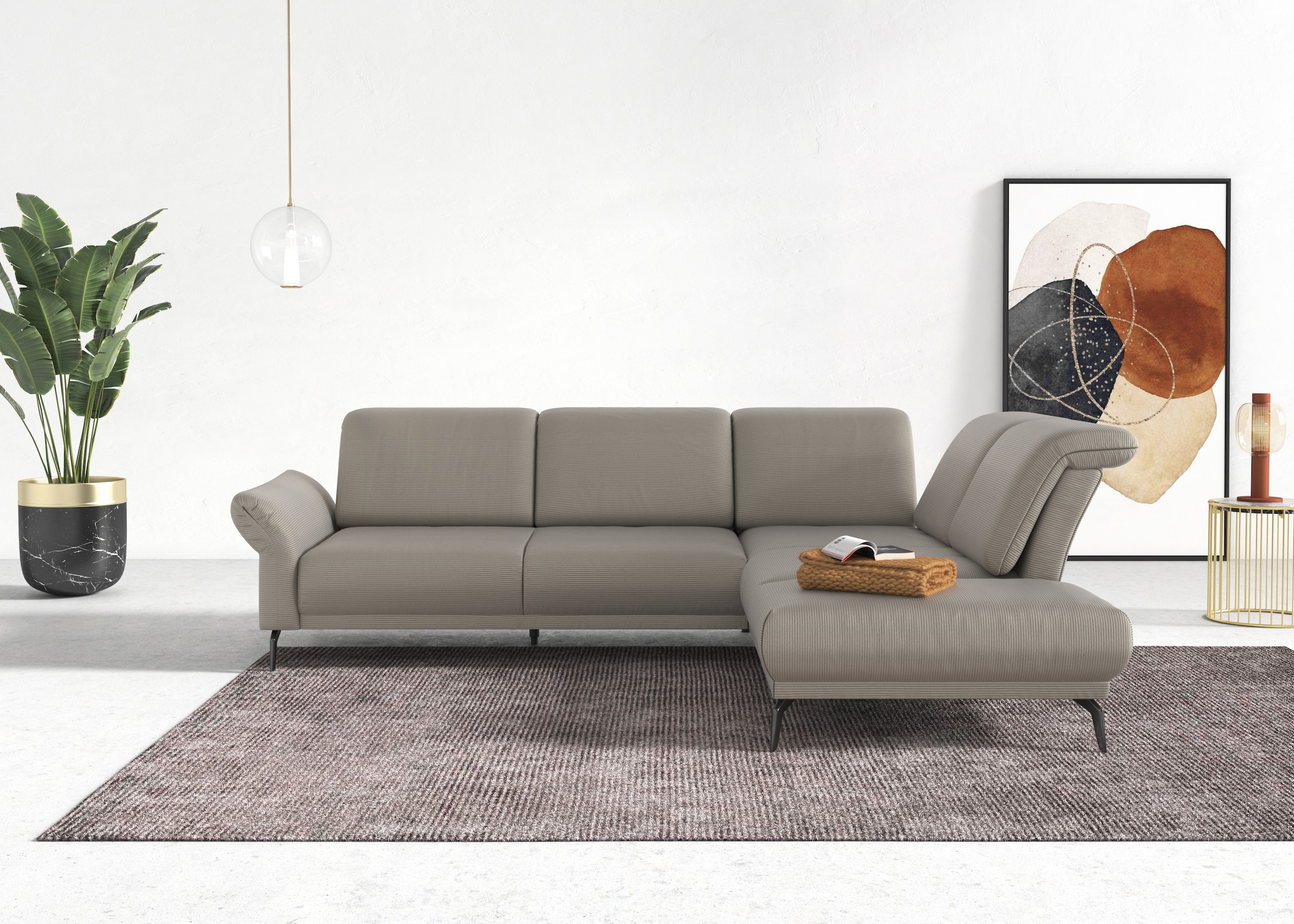 INOSIGN Ecksofa »Coco L-Form«, Sitztiefen-, Arm- und Kopfteilverstellung, Cord-Bezug, Fußhöhe 15 cm