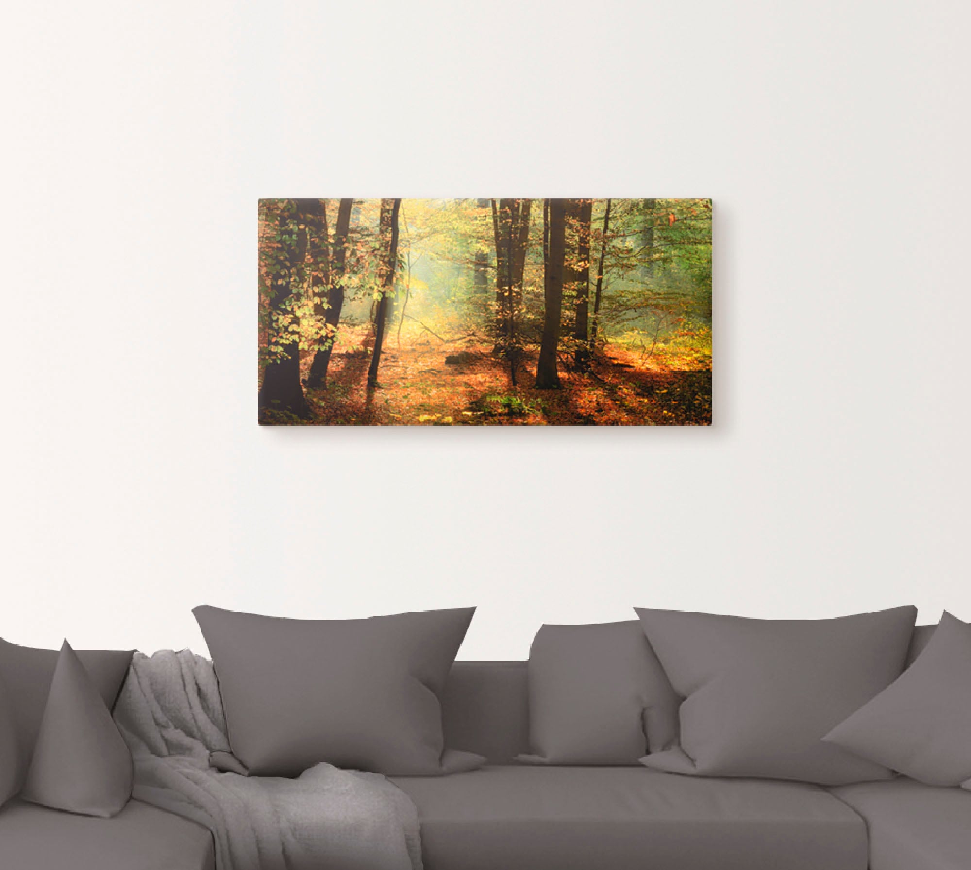 Artland Wandbild »Herbstlicht im Wald«, Wald, (1 St.), als Leinwandbild, Po günstig online kaufen