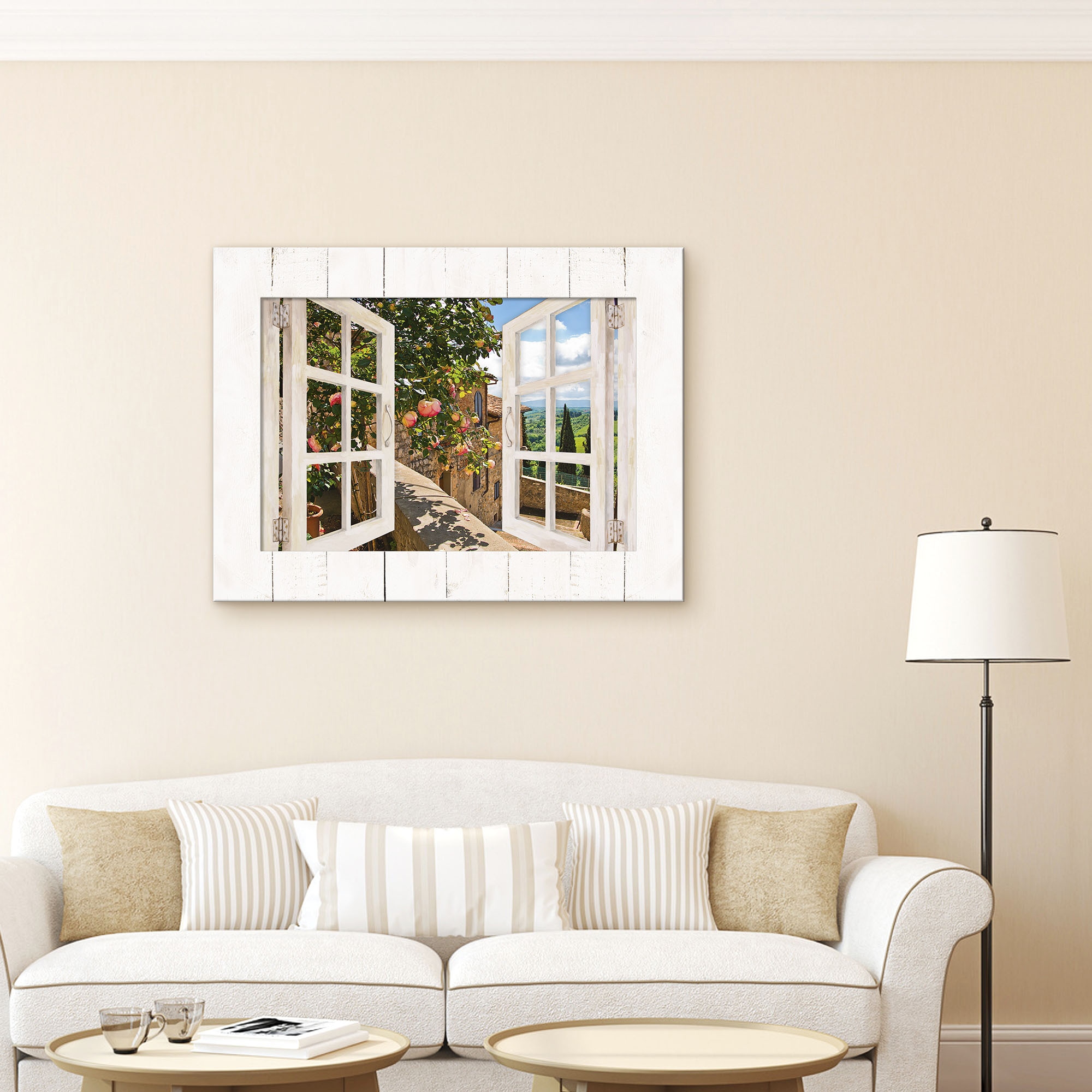 Artland Wandbild »Fensterblick Rosen auf Balkon Toskana«, Garten, (1 St.)