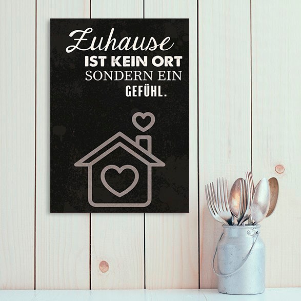 queence Metallbild »Zuhause!« Herzen   Schriftzug   Schriftzüge   Schwarz-W günstig online kaufen