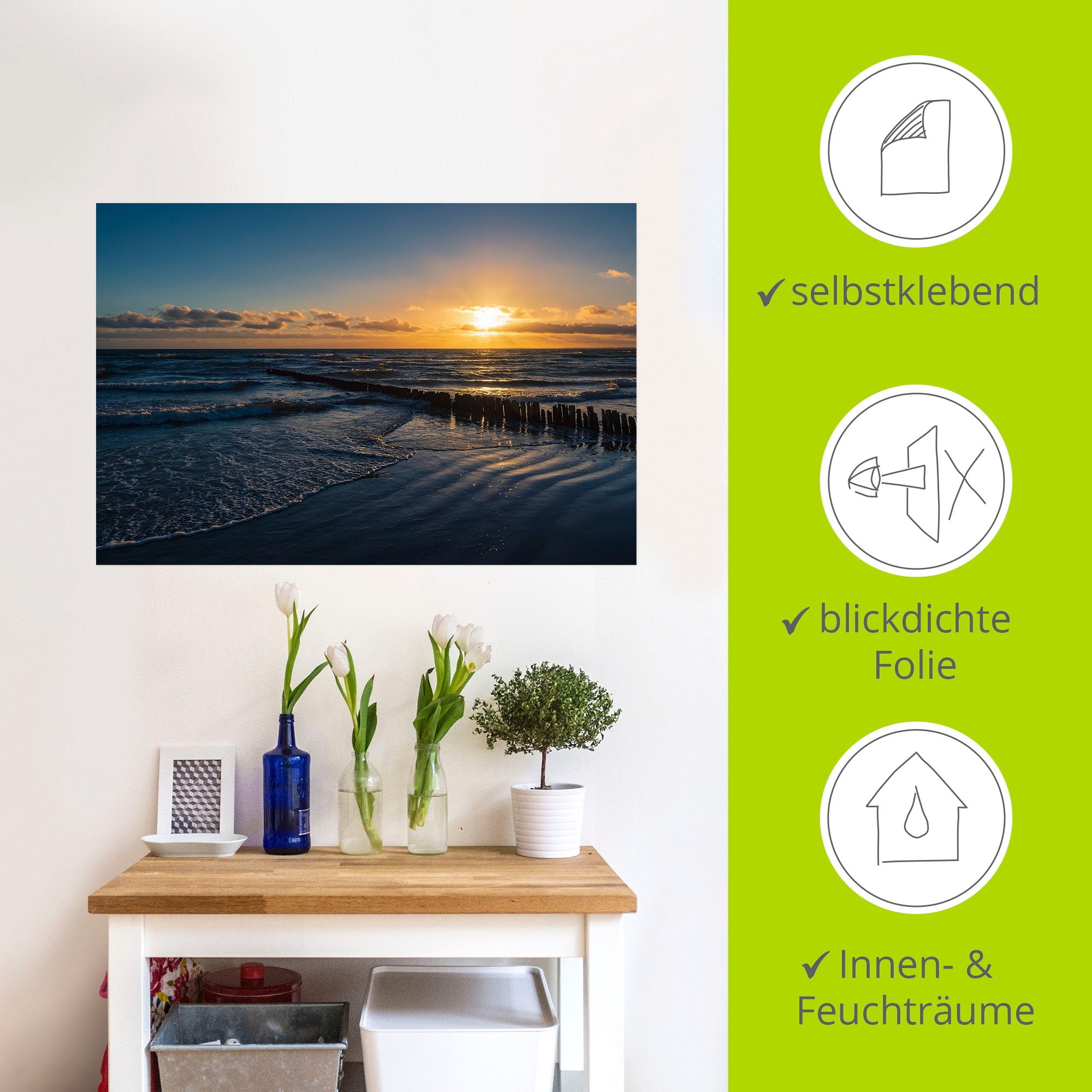 Artland Wandbild »Ostseeküste auf der Insel Moen Dänemark«, Bilder vom Sonnenuntergang & -aufgang (1 Stück), in vielen Größen & Produktarten - Alubild / Outdoorbild, Leinwandbild, Poster, Wandaufkleber / Wandtattoo auch für Badezimmer geeignet