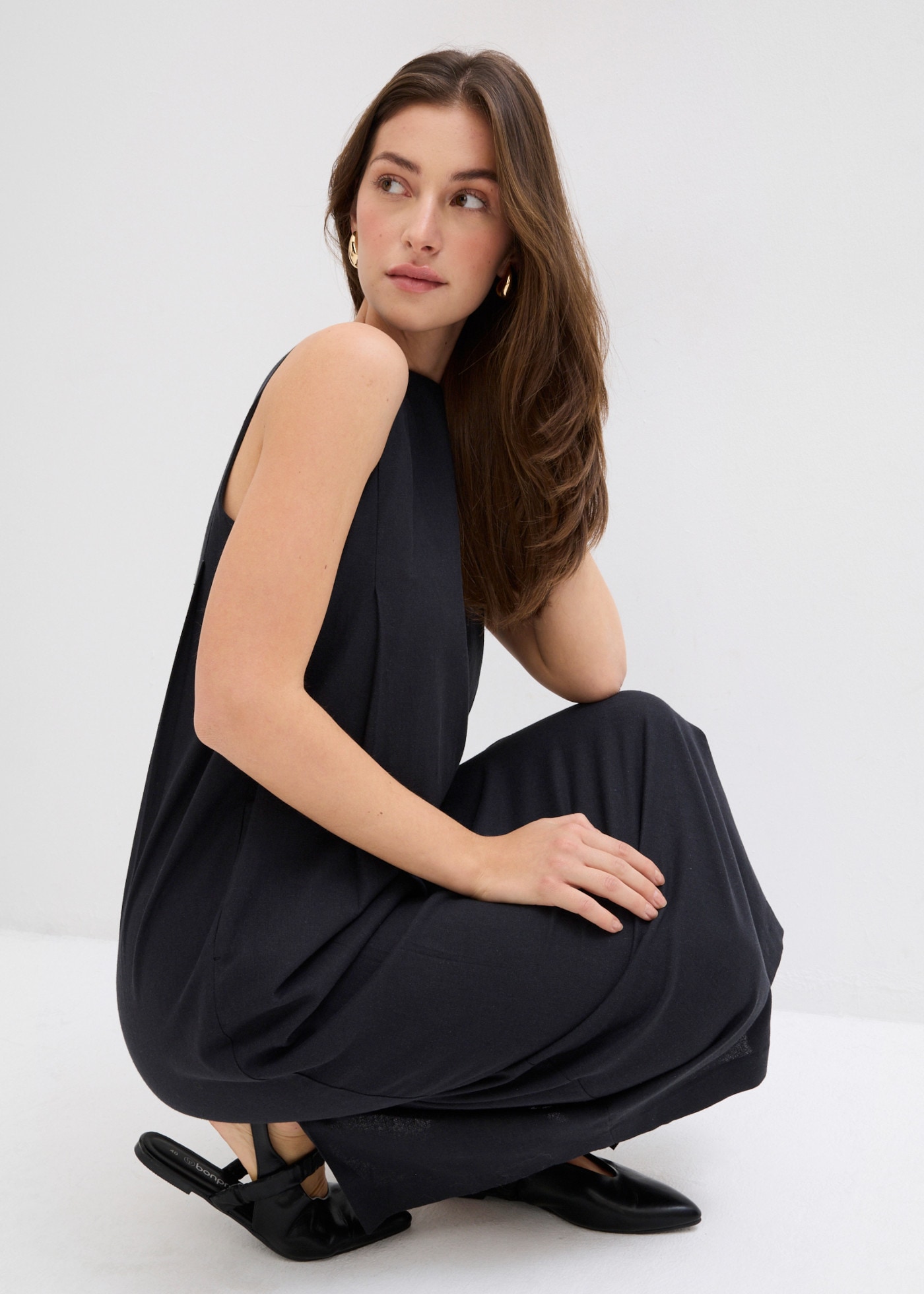 bonprix Midikleid ärmelloses Design, Oversize-Passform, runder Ausschnitt