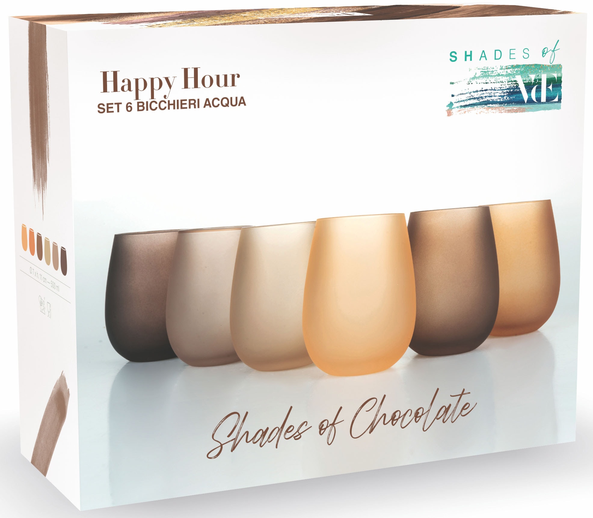 Villa d'Este Gläser-Set »Happy Hour Chocolate«, (Set, 6 tlg.), Wassergläser-Set, 6-teilig, Inhalt 500 ml