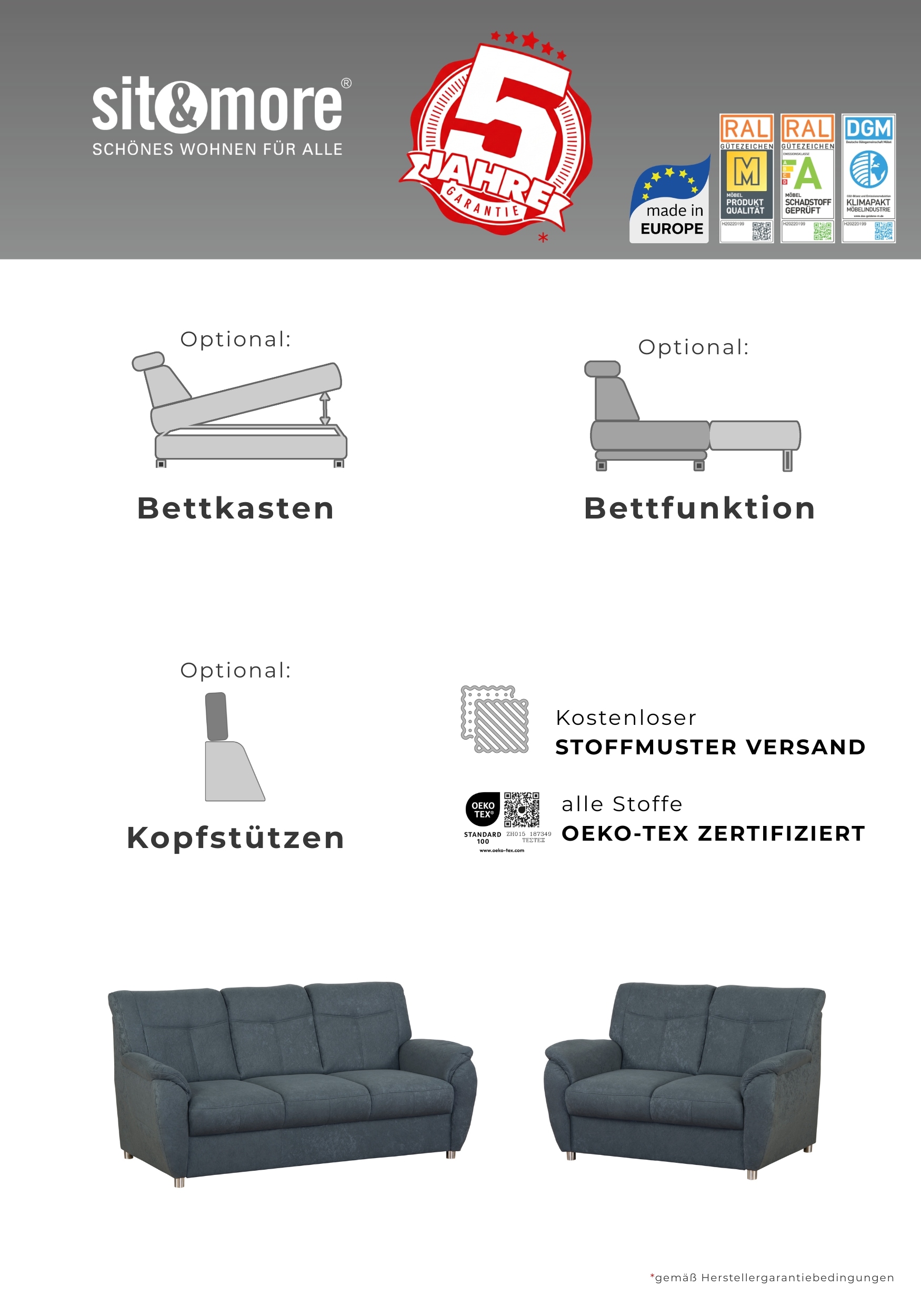 sit&more Ecksofa »Sonoma L-Form« wahlweise mit Schlaffunktion und Bettkasten