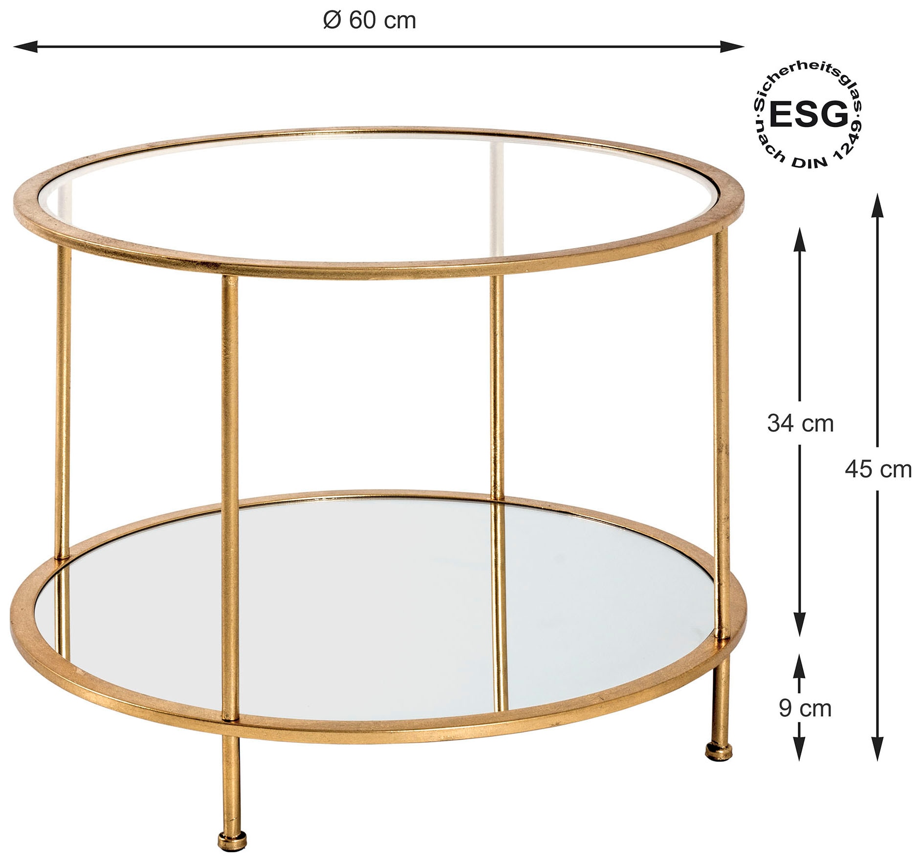 HAKU Beistelltisch »Sofatisch, Wohnzimmertisch« 1 Stk. tlg. rund - aus Metall Gold - Ø/H 60/45 cm