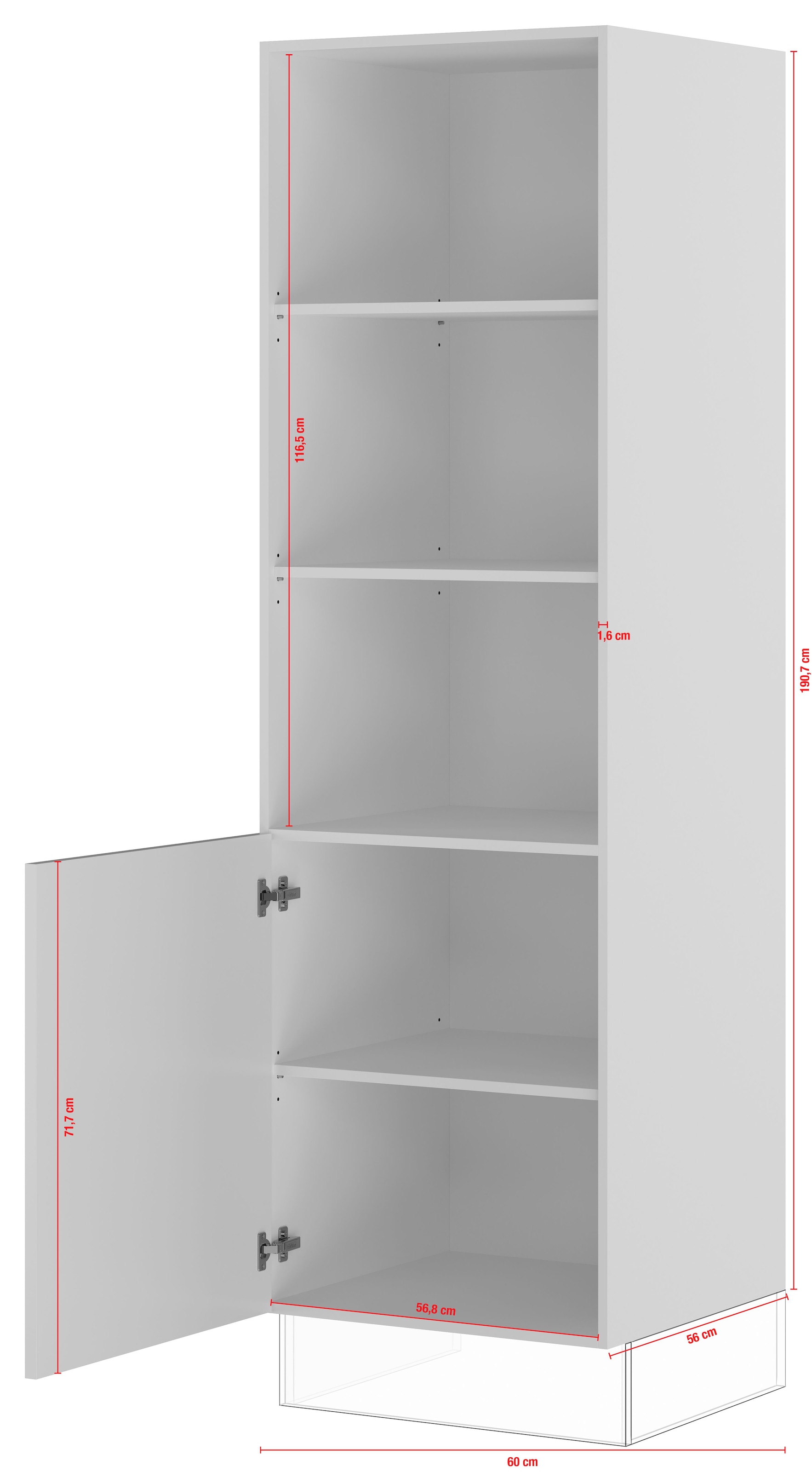 IMPULS KÜCHEN Seitenschrank »"Valencia", Breite/Höhe: 60/190,7 cm« vormontiert, mit Drehtür, mit verstellbaren Fachböden