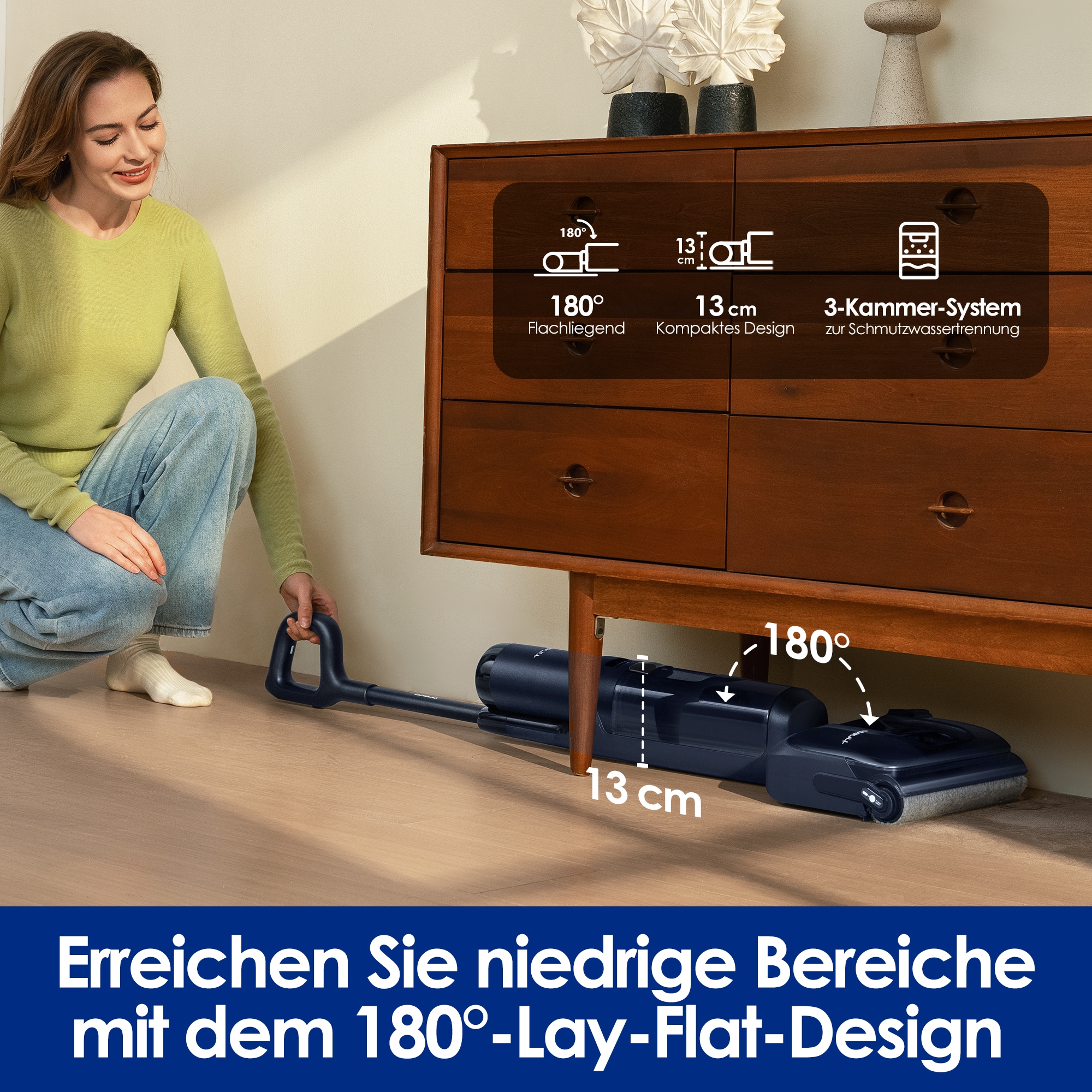 Tineco Nass-Trocken-Sauger »Floor One S7 Stretch, 85° Grad Heißluft-Trocknung, 180° Grad Neigung«, 50 Min Akku, automatische Anpassung der Saugleistung, Tierhaarfilter