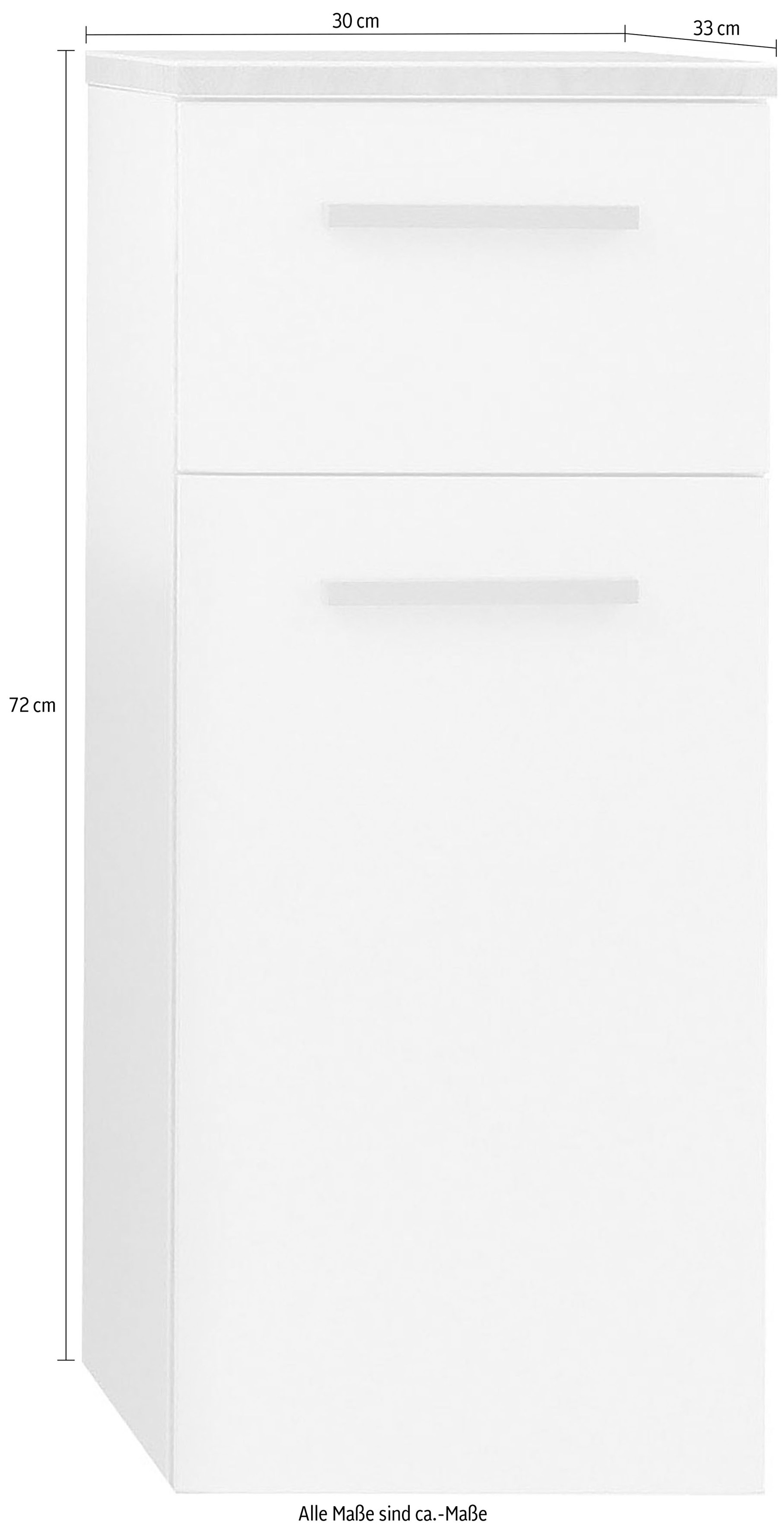 Saphir Unterschrank »Quickset 931 Badschrank in Weiß Glanz, 1 Tür, 1 Schublade, 30 cm breit«, Badezimmer-Unterschrank inkl. Türdämpfer, Holzgriff Eiche