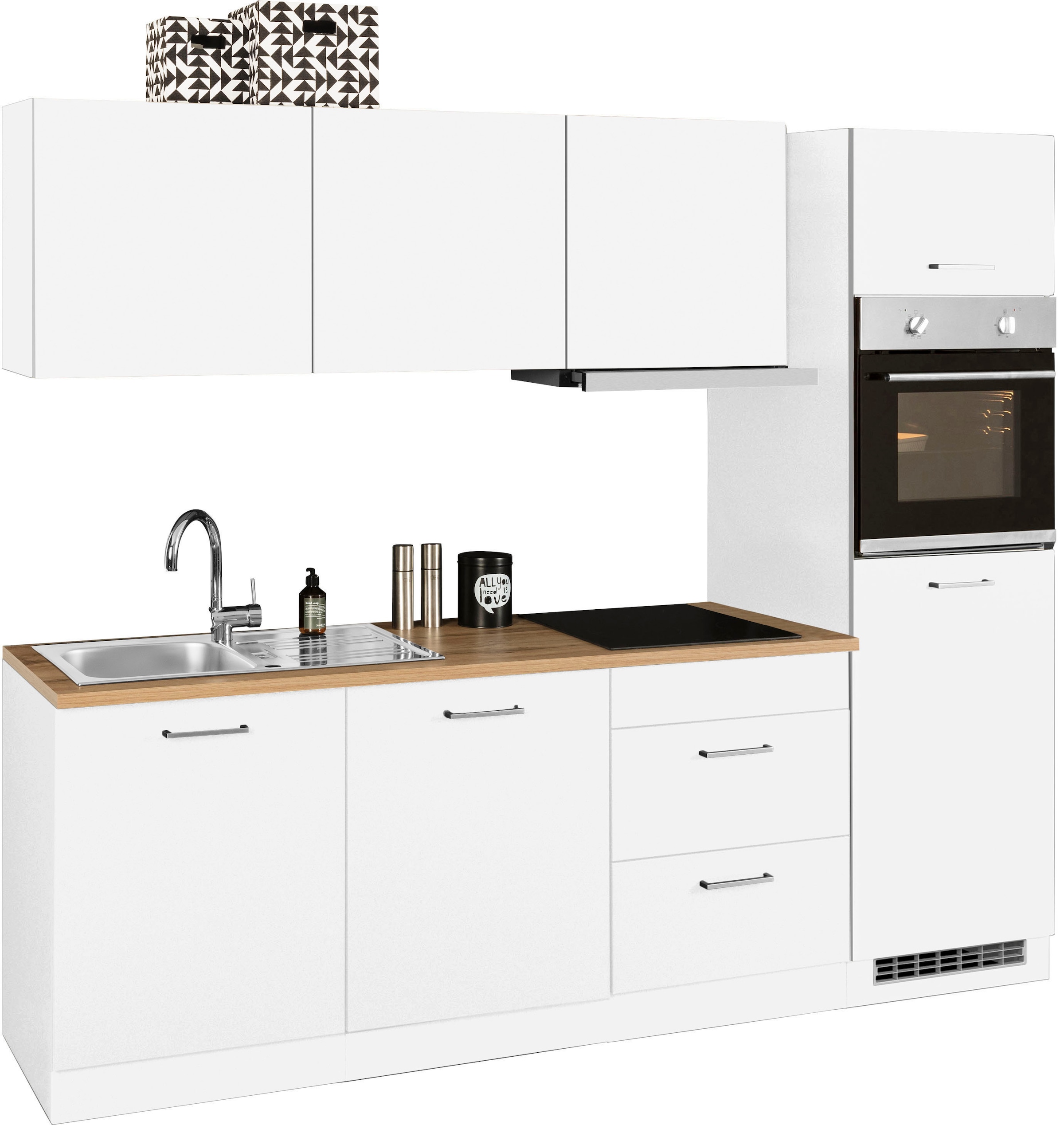 KOCHSTATION Küchenzeile »KS-Kehl«, mit E-Geräten, Breite 240 cm, inkl. Kühlschrank und Geschirrspüler