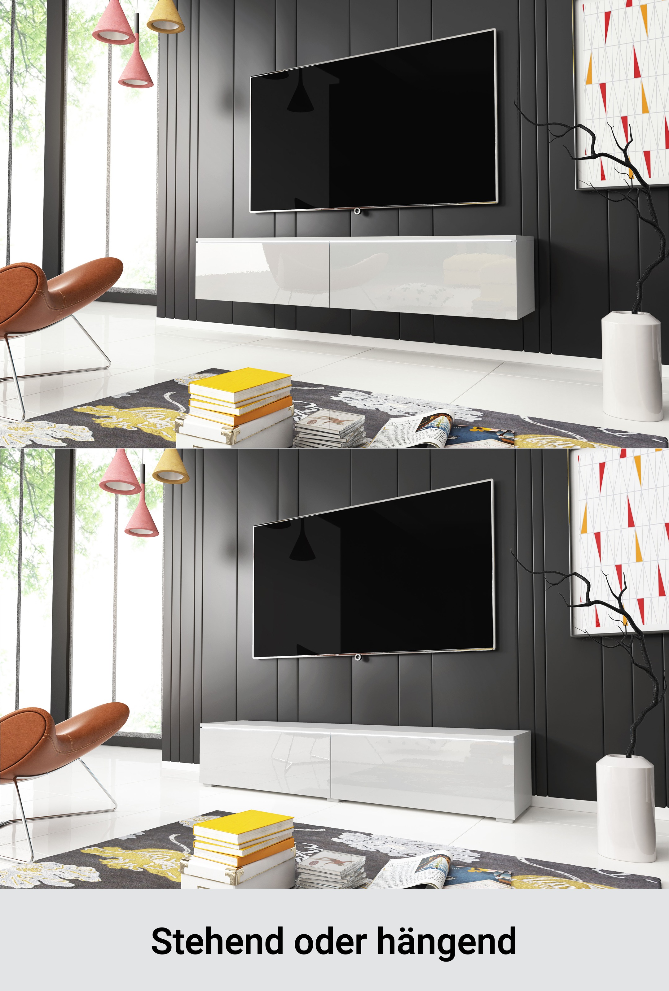 INOSIGN Lowboard »LOWBOARD D, wahlweise mit oder ohne Beleuchtung«, modernes TV-Board ohne Griffe, mit viel Stauraum,stehend und hängend