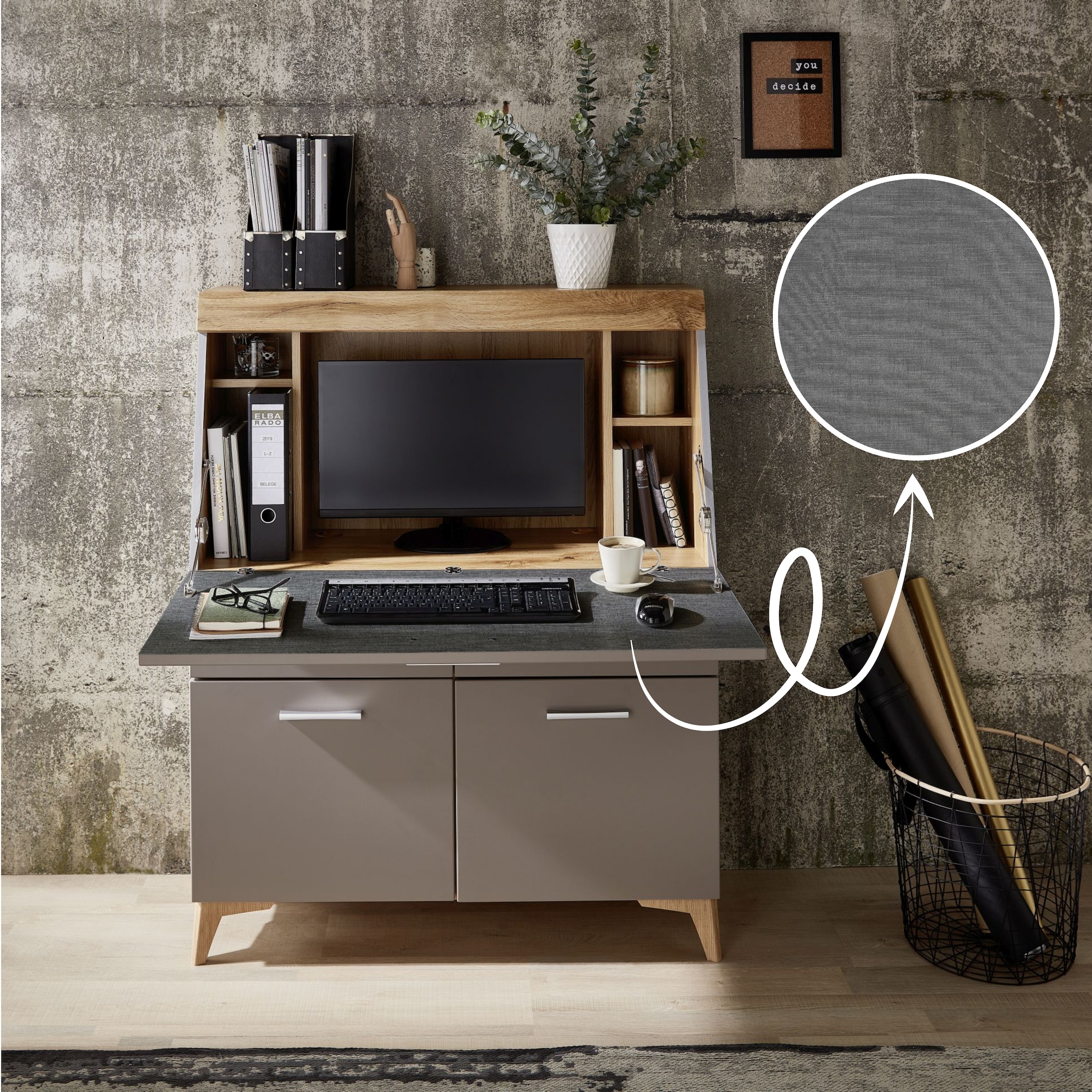 Innostyle Sekretär »SECRET«, Stauraumschrank, mit Monitor-/Laptopfach, Soft-Close, Breite 98 cm