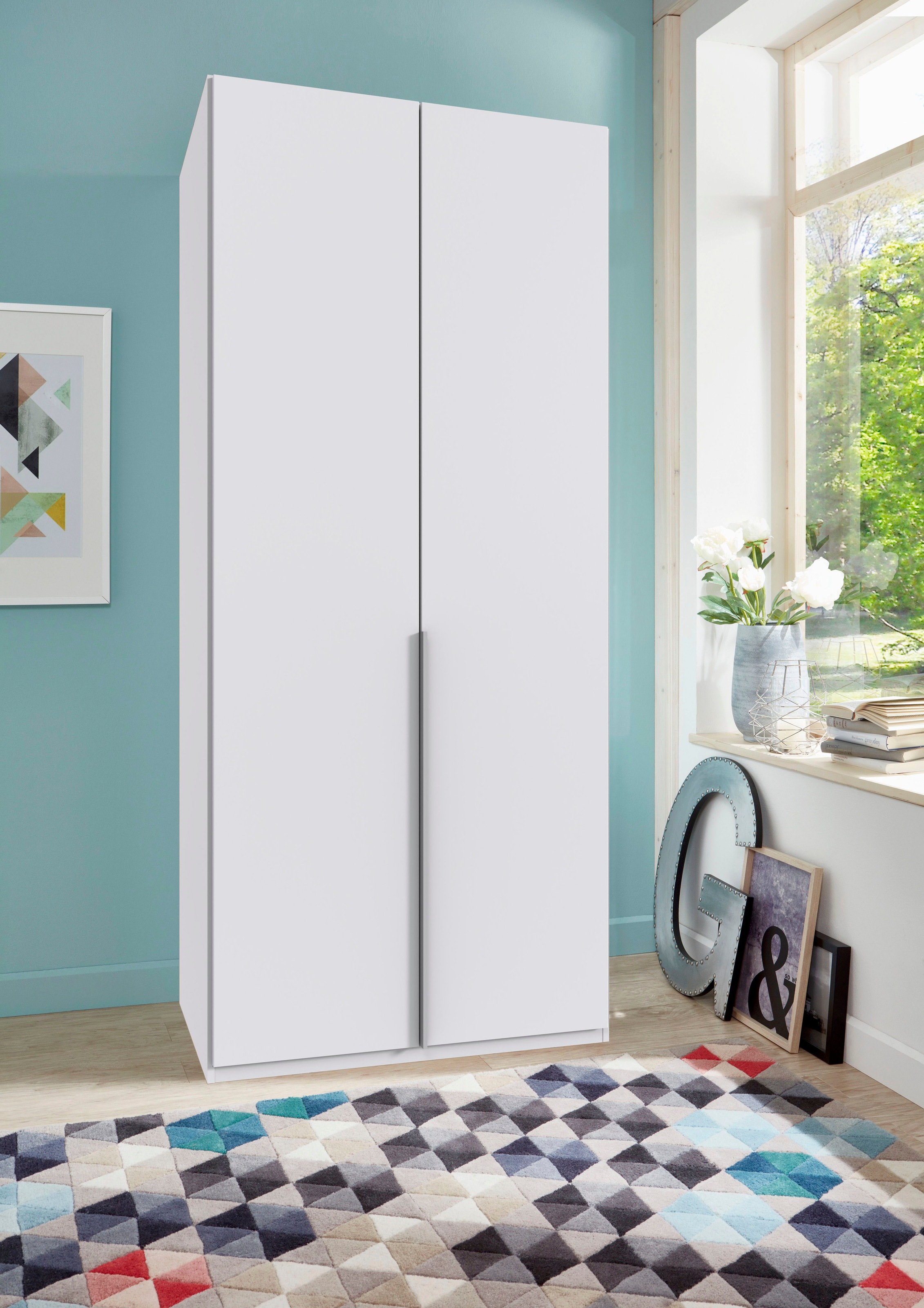 Wimex Kleiderschrank »Mugano,in 8 Breiten,3 Höhen,2 Tiefen, viele Farben, Made in Germany«, (in Basic oder Premium Ausstattung mit 2 weiteren Einlegeböden), mit langen oder kurzen Griffen aus Metall, mit oder ohne Spiegel