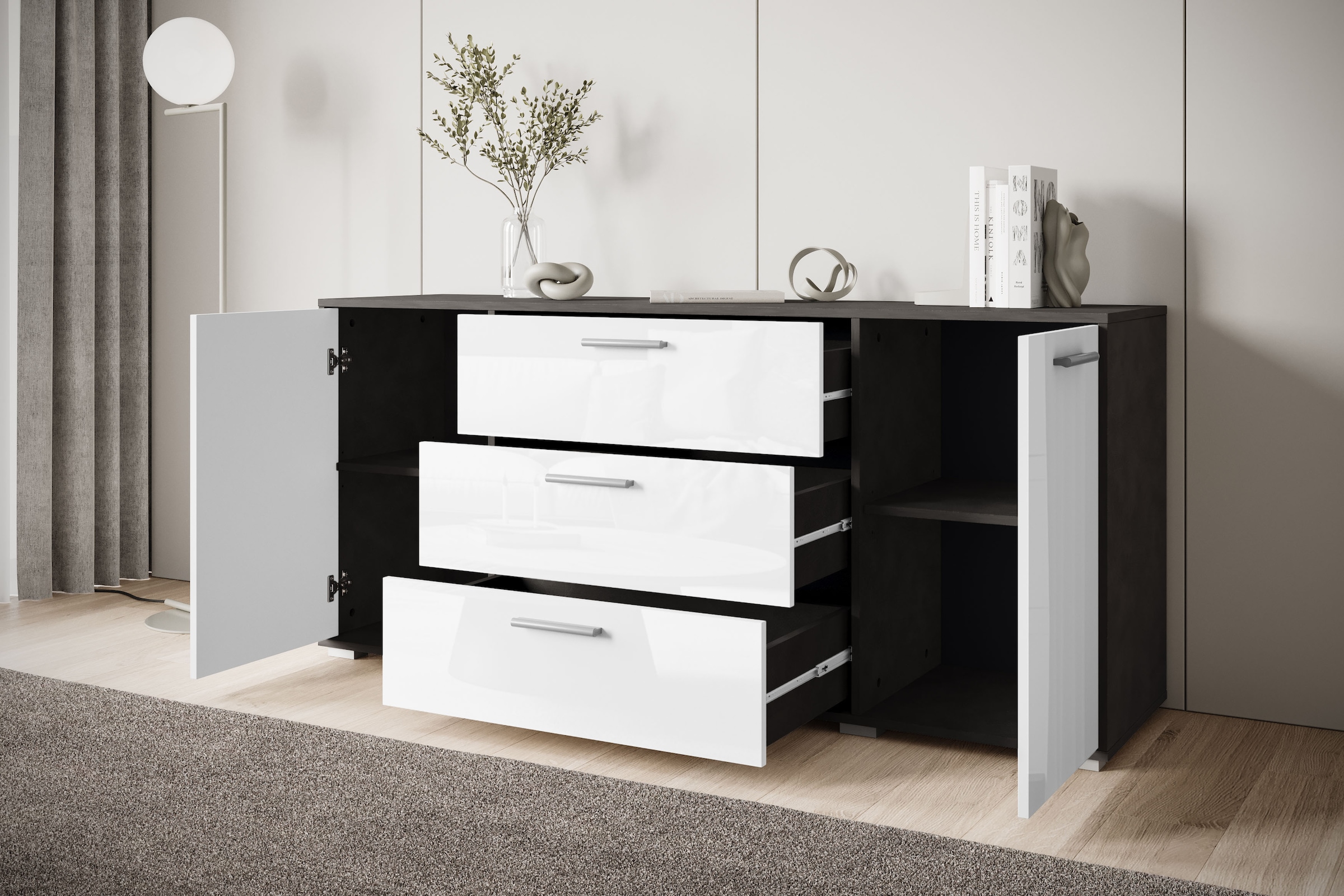 INOSIGN Sideboard »BOGOTA«, moderne Kommode, Schubladenschrank mit verstellbaren Einlegeböden