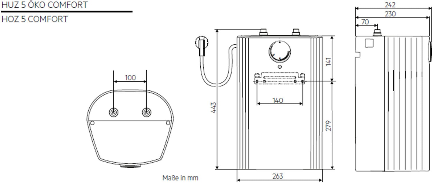 AEG Haustechnik Kleinspeicher »»Huz 5 Comfort« Untertischboiler 5 Lister« Niederdruck, mit Stecker, niedriger Standby-Verbrauch