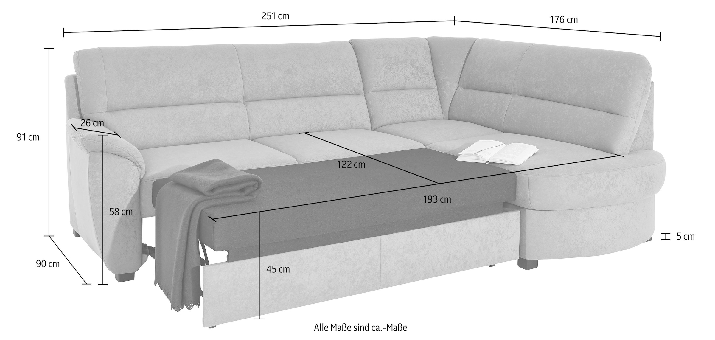 sit&more Ecksofa »Pandora L-Form«, wahlweise mit Bettfunktion und Bettkasten