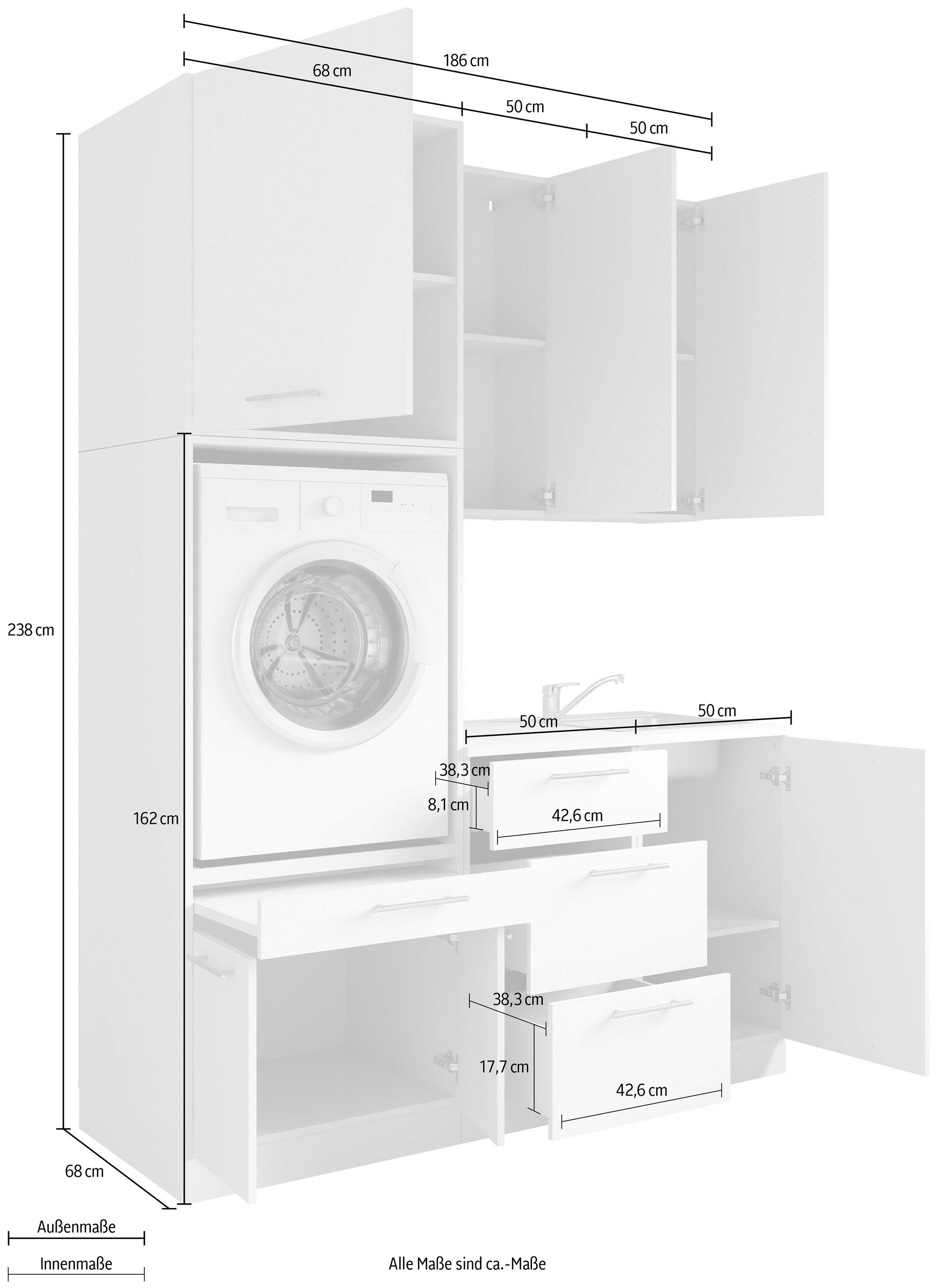 Laundreezy Mehrzweckschrank-Set »Laundreezy, 6-tlg. Mehrzweckschrank-Set B/H/T 168/238/68 cm« 6 Stk. tlg.