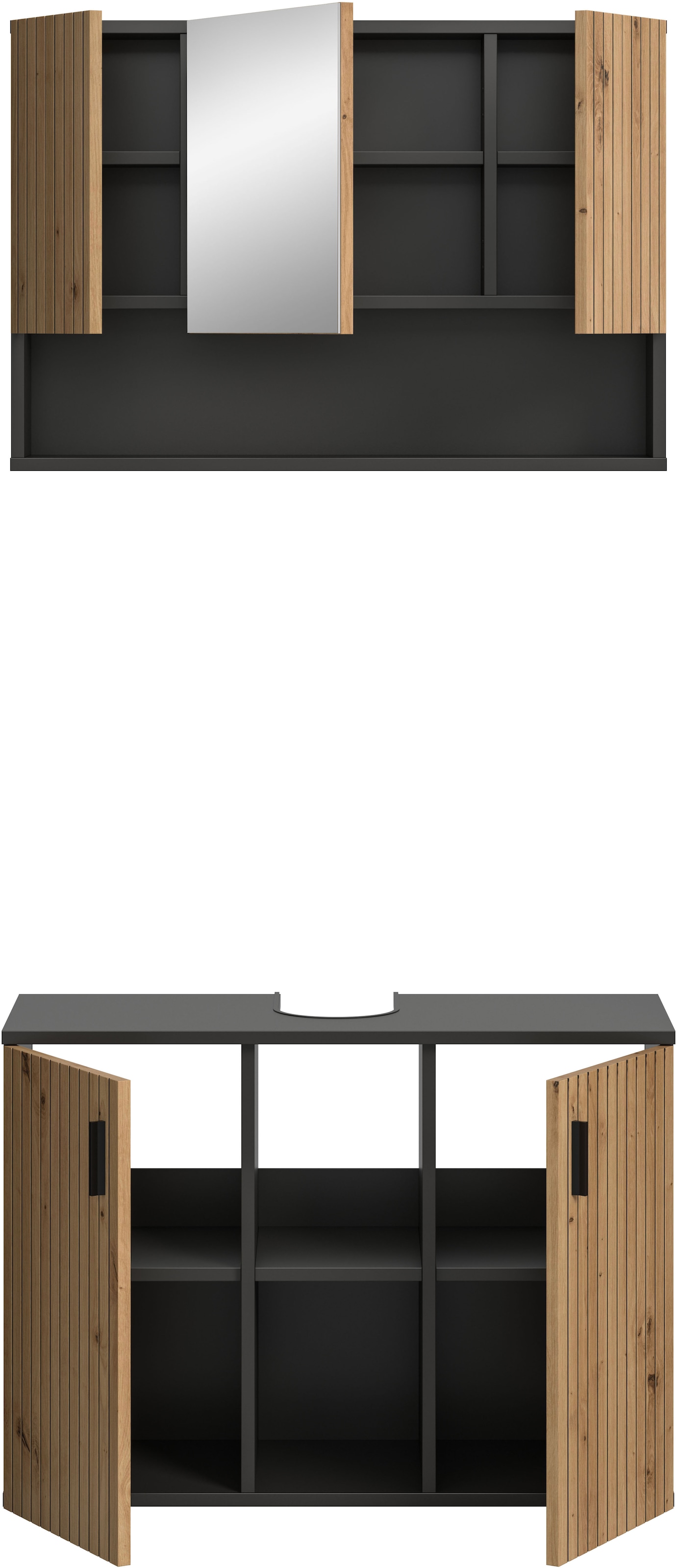 welltime Badmöbel-Set »MANI, 2-tlg. Badkombination, Paneeloptik« Set, Set, best. aus: 1 Spiegelschrank, 1 Waschbeckenunterschrank, 2 Stk. tlg.