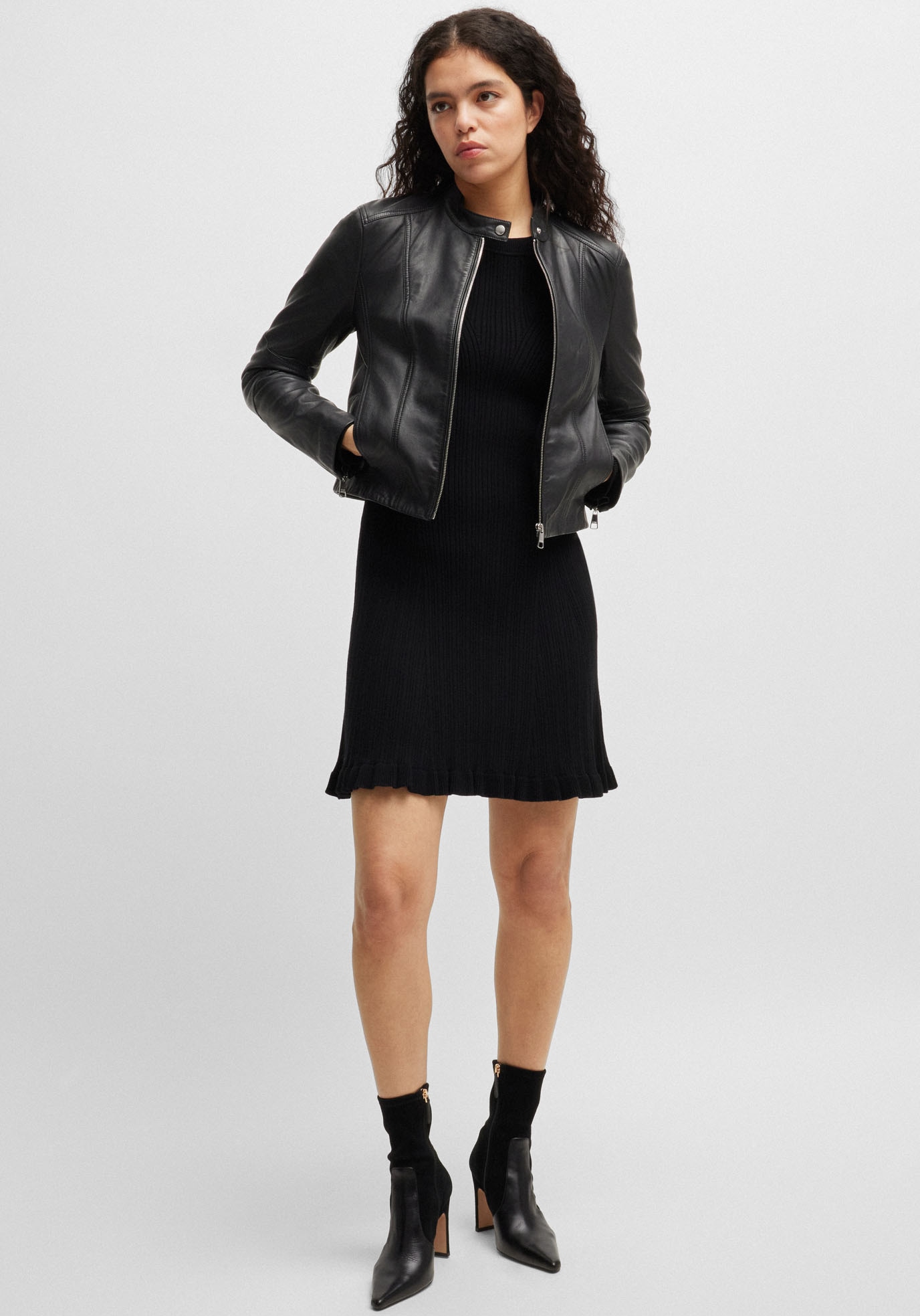 BOSS ORANGE Lederjacke »Saleste Premium Damenmode«, mit Stehkragen