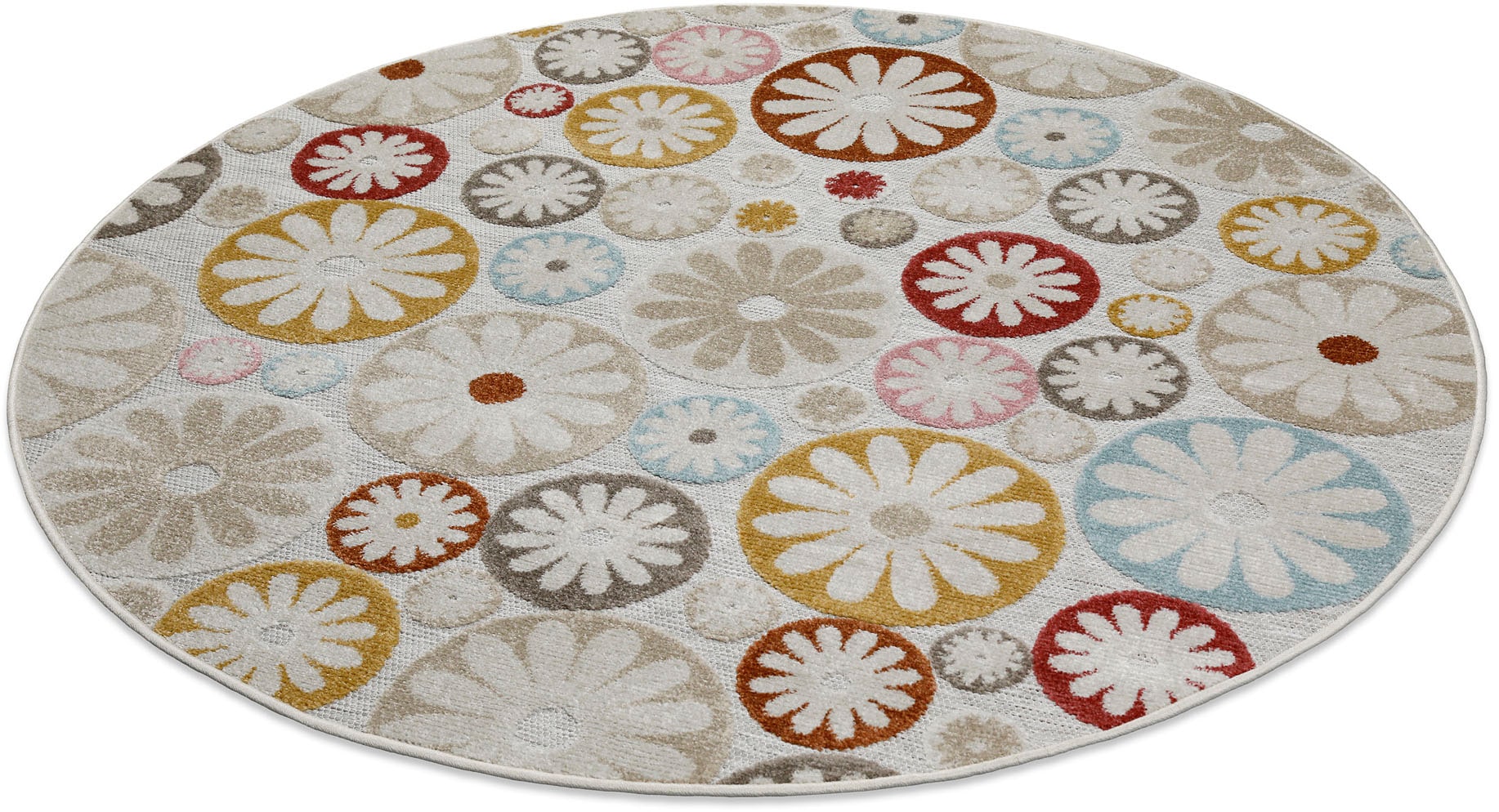 Wecon home Outdoorteppich »Flowerdrops«, rund, 5 mm Höhe, für Innen & Außen, strapazierfähig, pflegeleicht, Hoch-Tief Effekt
