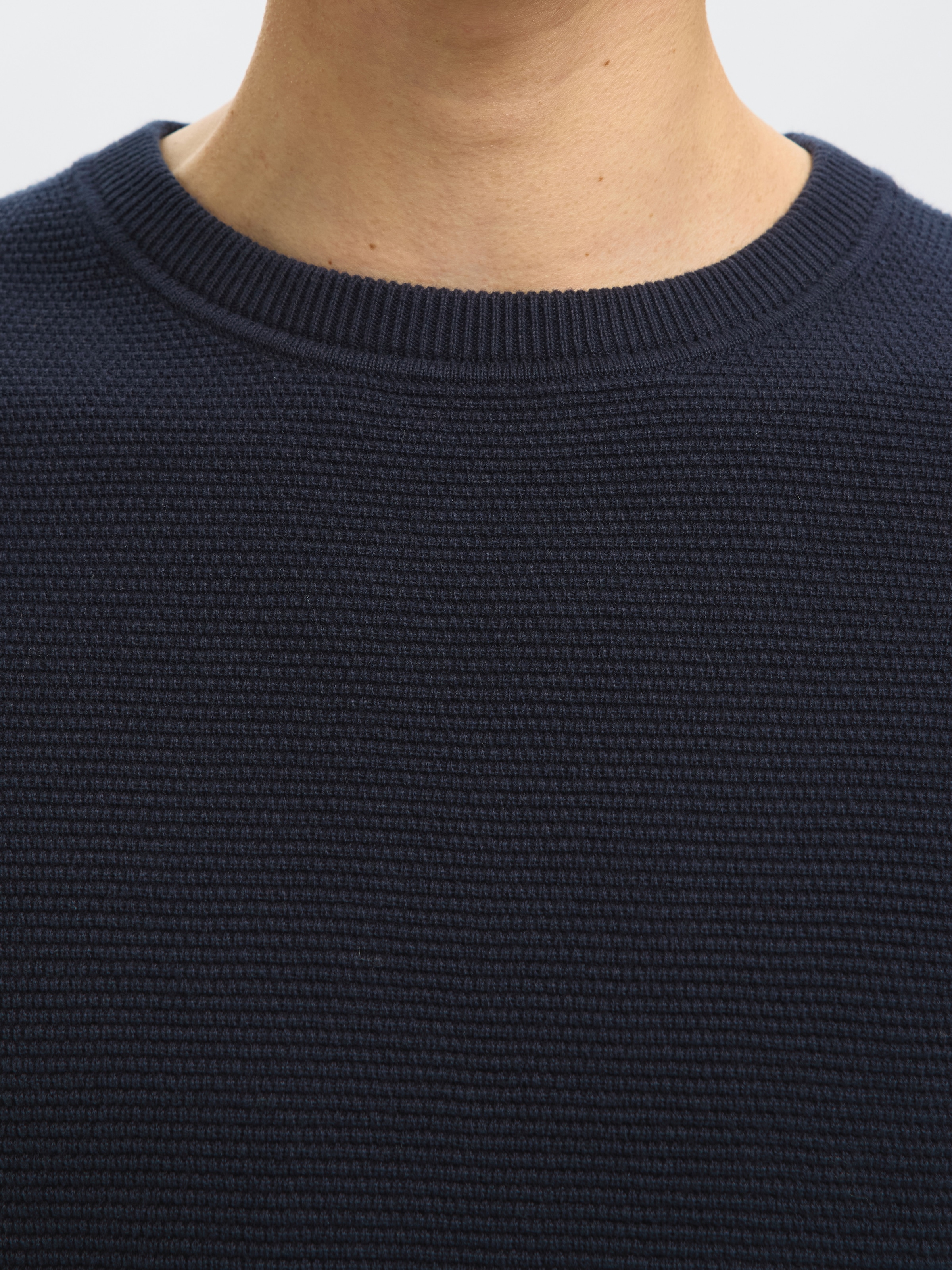 SELECTED Rundhalspullover »SLHROSS LS KNIT STRUCTURE CREW NECK NOOS« Baumwolle, regular fit