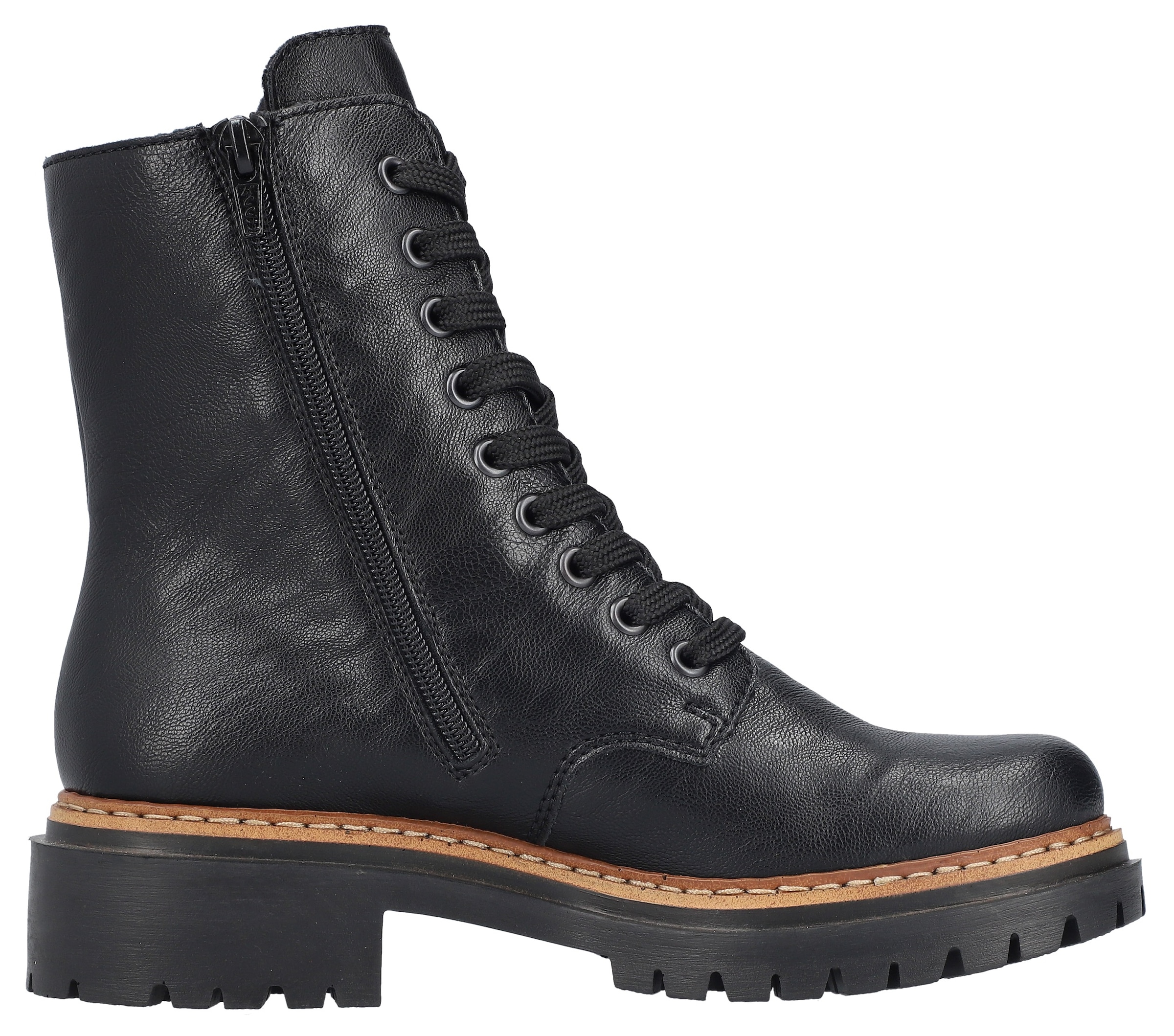 Rieker Schnürstiefelette, Schnürboots, Blockabsatz, Innenreißverschluss und Nietenverzierung