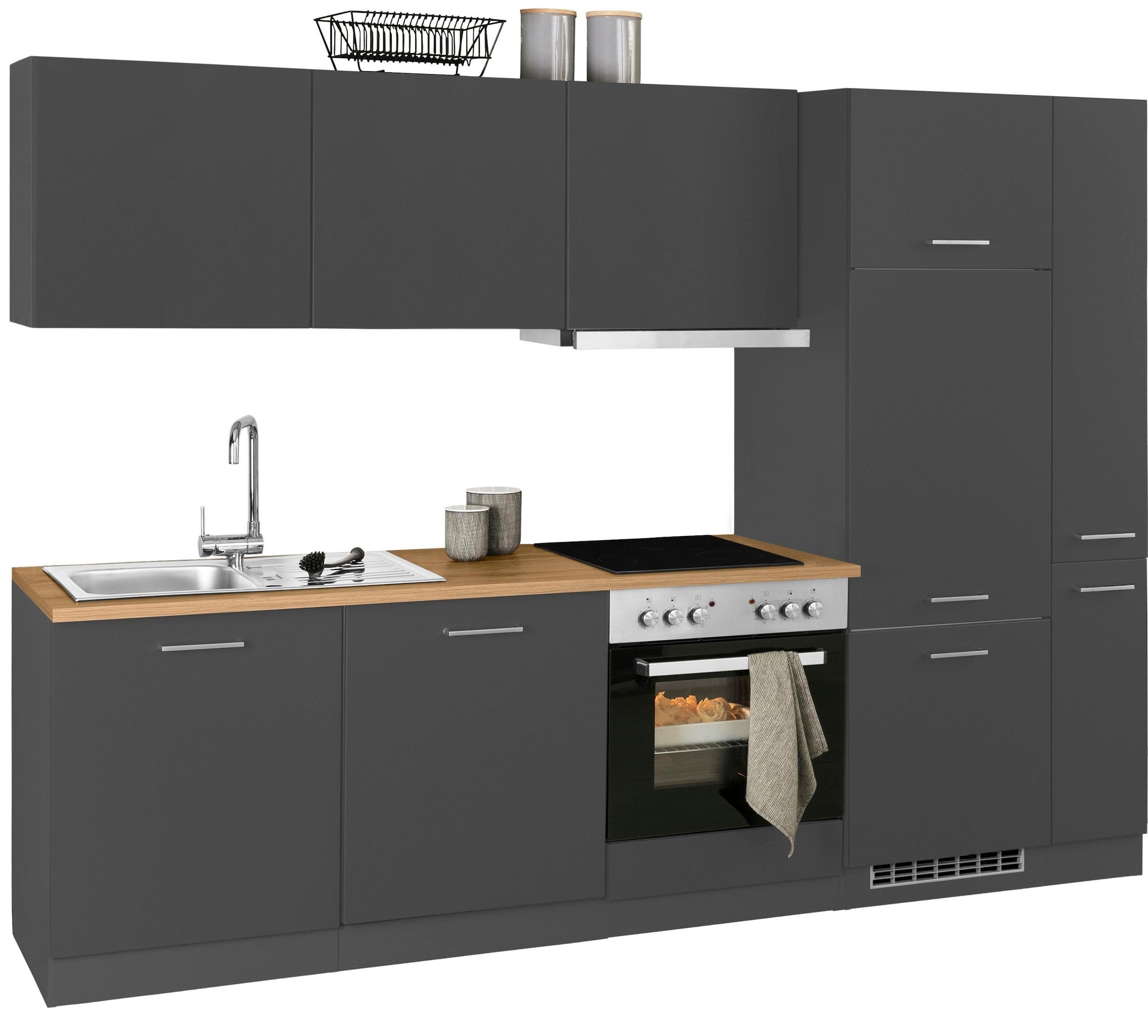 KOCHSTATION Küchenzeile »KS-Kehl«, mit E-Geräten, Breite 270 cm, inkl. Kühlschrank