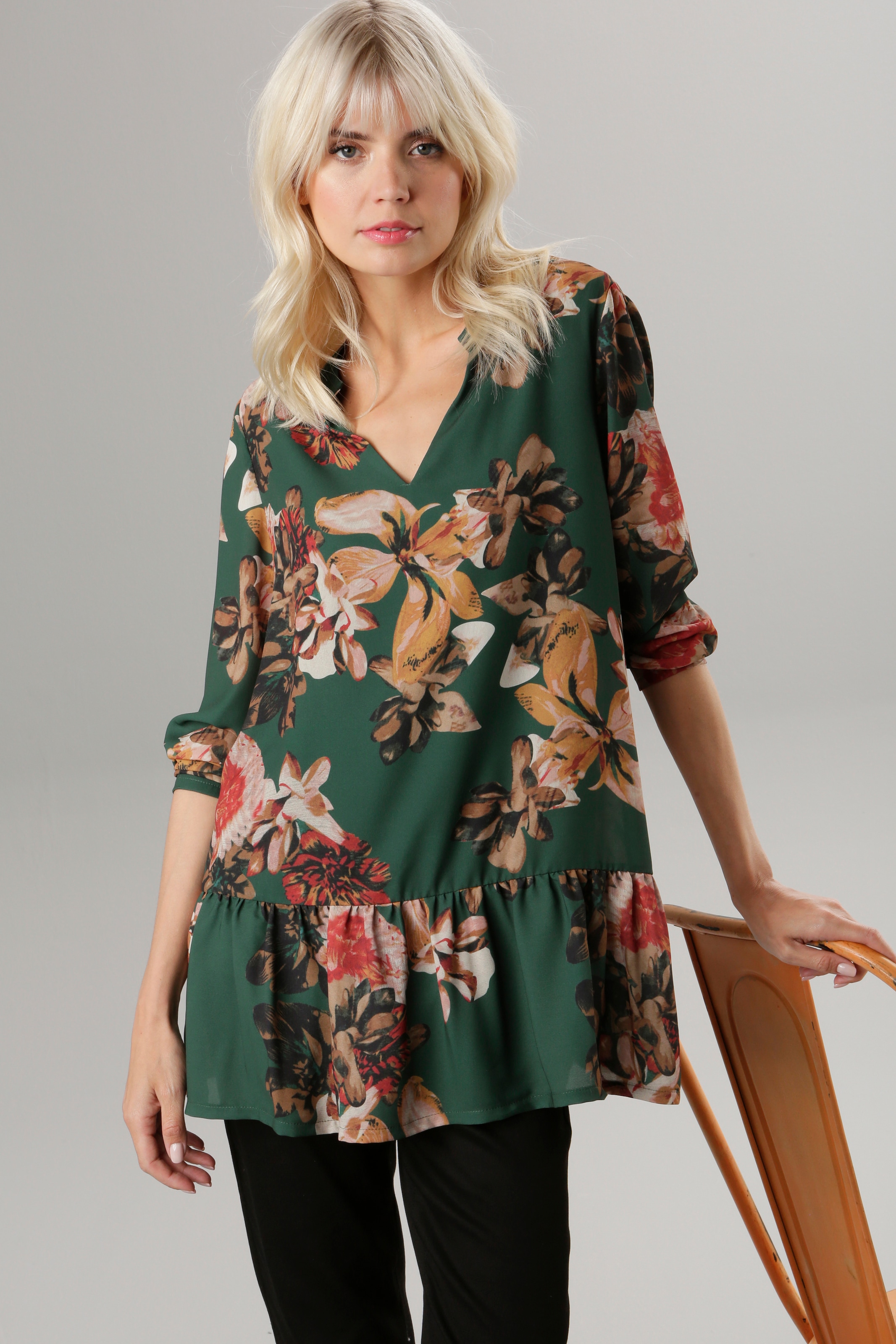 Aniston SELECTED Tunika und - KOLLEKTION Volant Blumendruck mit NEUE