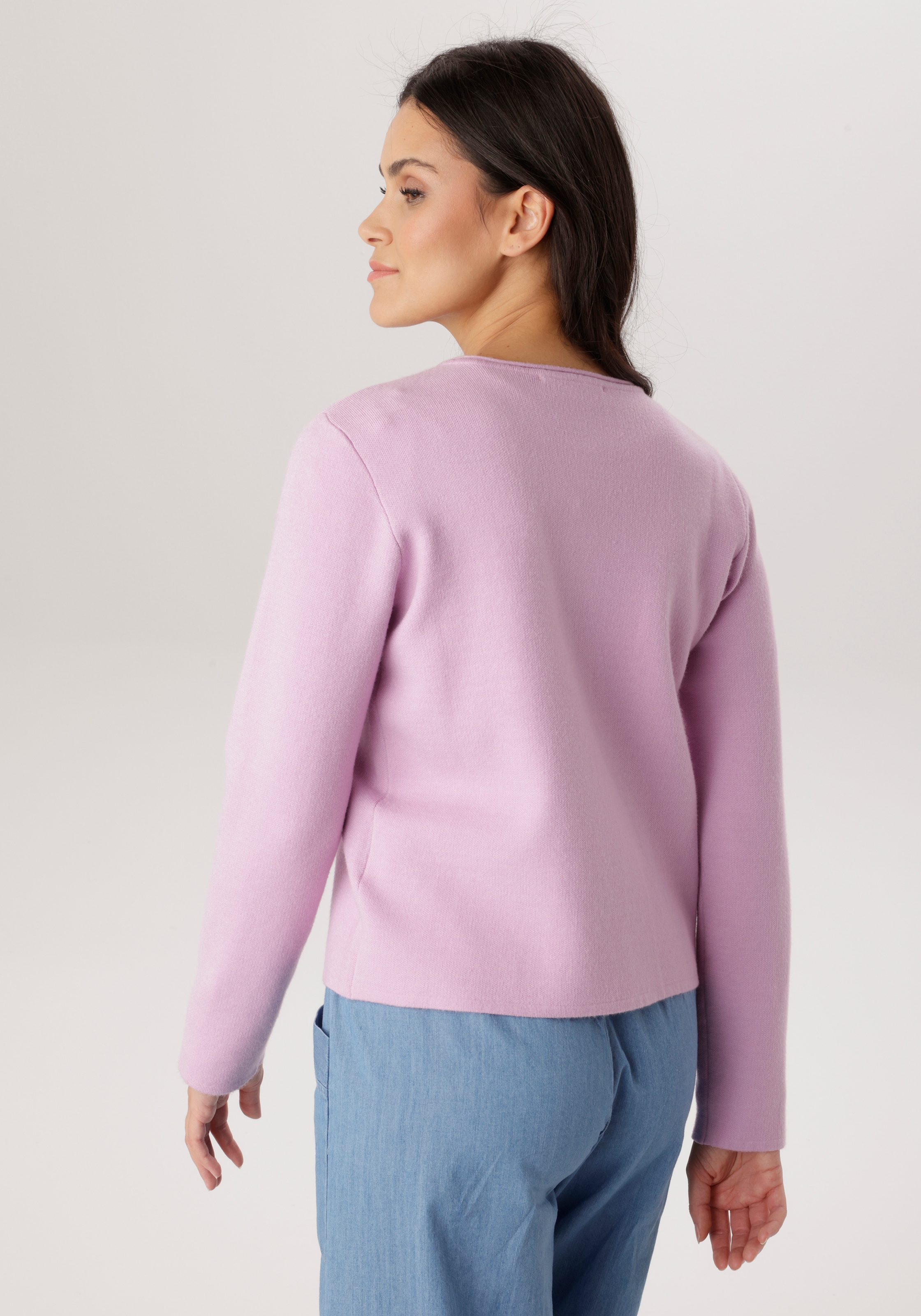 Aniston SELECTED Strickjacke mit Rollkante am Ausschnitt und schmucken Knöpfen - NEUE KOLLEKTION