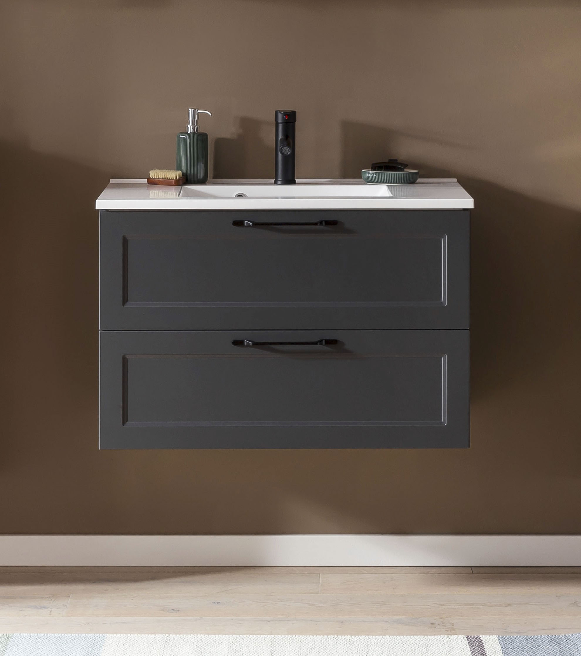 Waschtisch „Lana“, Bad inkl. Waschbecken, 80 cm breit, Matt grau + graphit