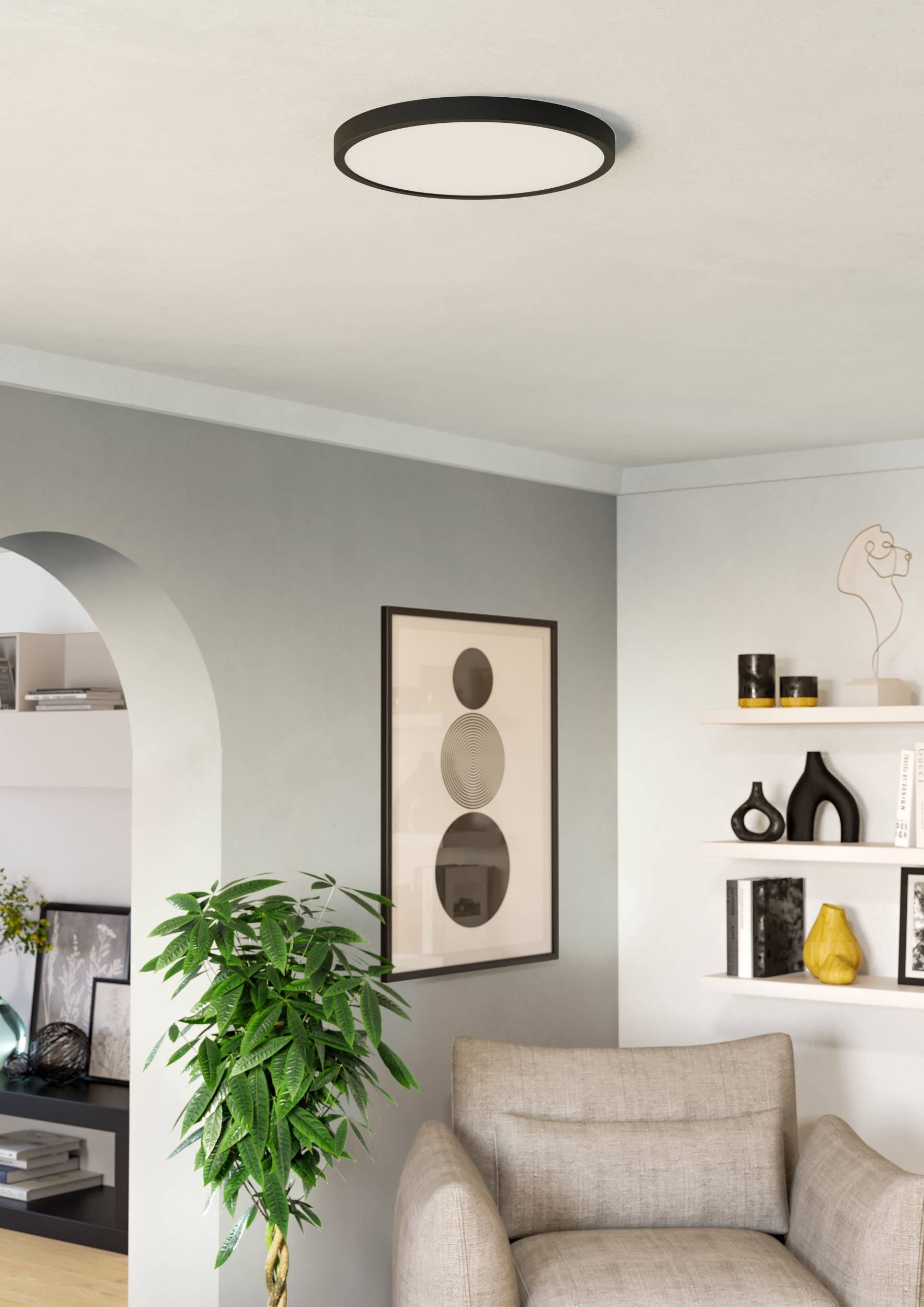 EGLO Aufbauleuchte »Fueva 6 Aufbaulampe, Metall und Kunststoff, Deckenbeleuchtung, Lampe« LED-Modul 1 Stk. Kaltweiß | Neutralweiß | Warmweiß Aufbauleuchte - H2,5 x Ø38,9 cm - schwarz - 17W inkl.