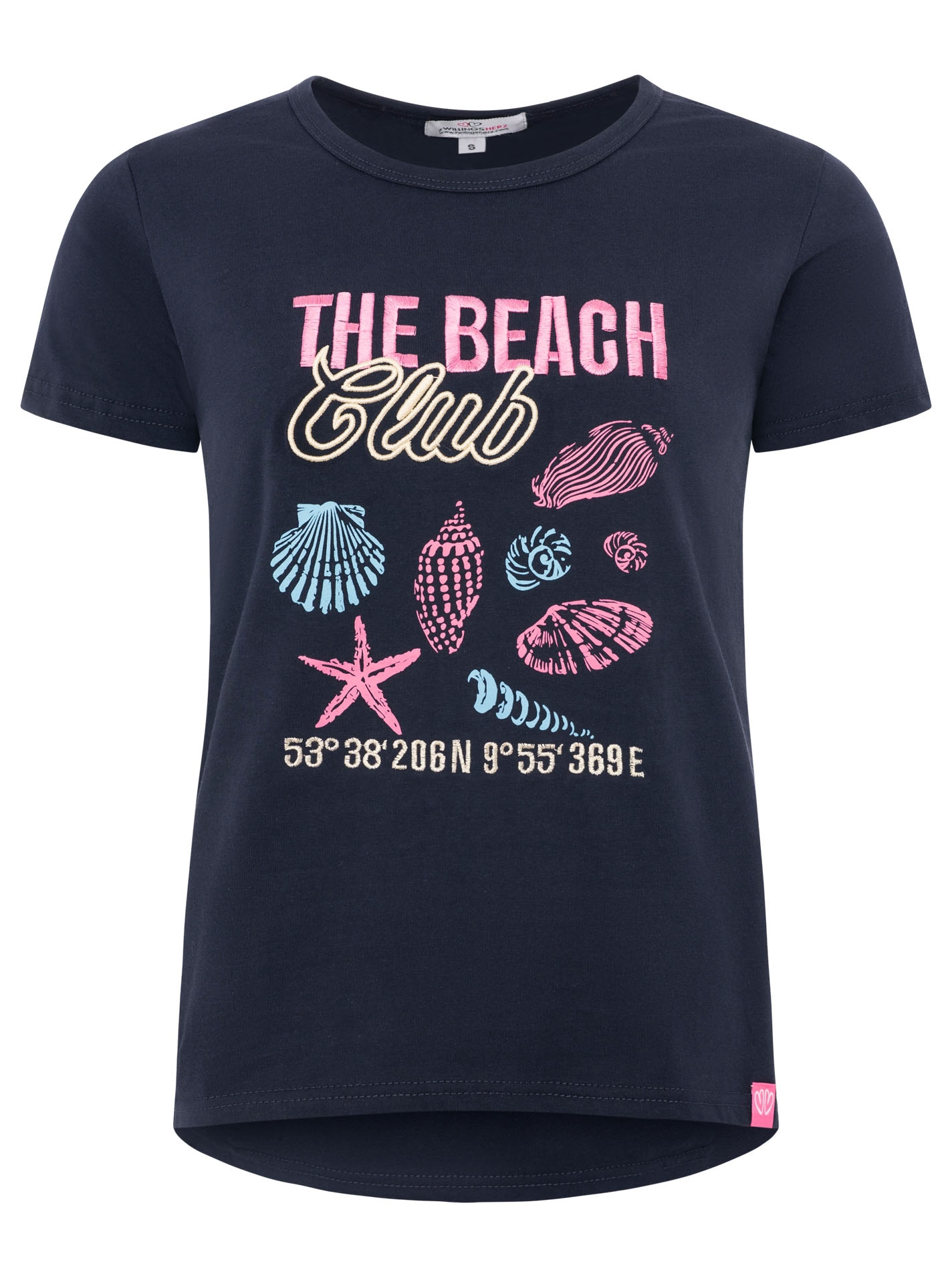 Zwillingsherz T-Shirt »"Beach"« Rundhals, großes maritimes Motiv mit Stickerei