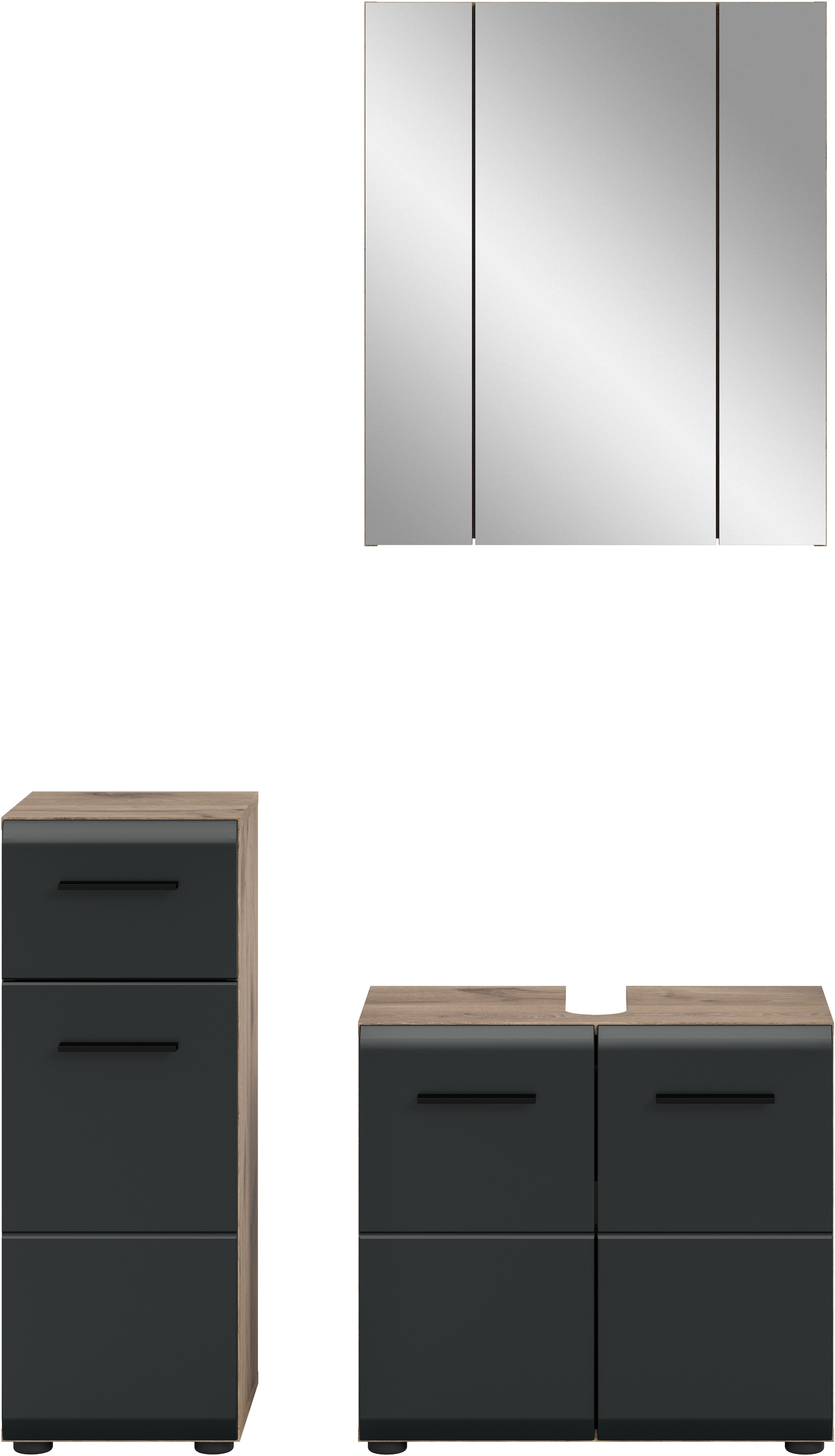 welltime Badmöbel-Set »FLORENZ,  3-teilige Badkombination, hochwertige MDF-Front« best. aus: 1 Unterschrank, 1 Waschbeckenunterschrank, 1 Spiegelschrank, 