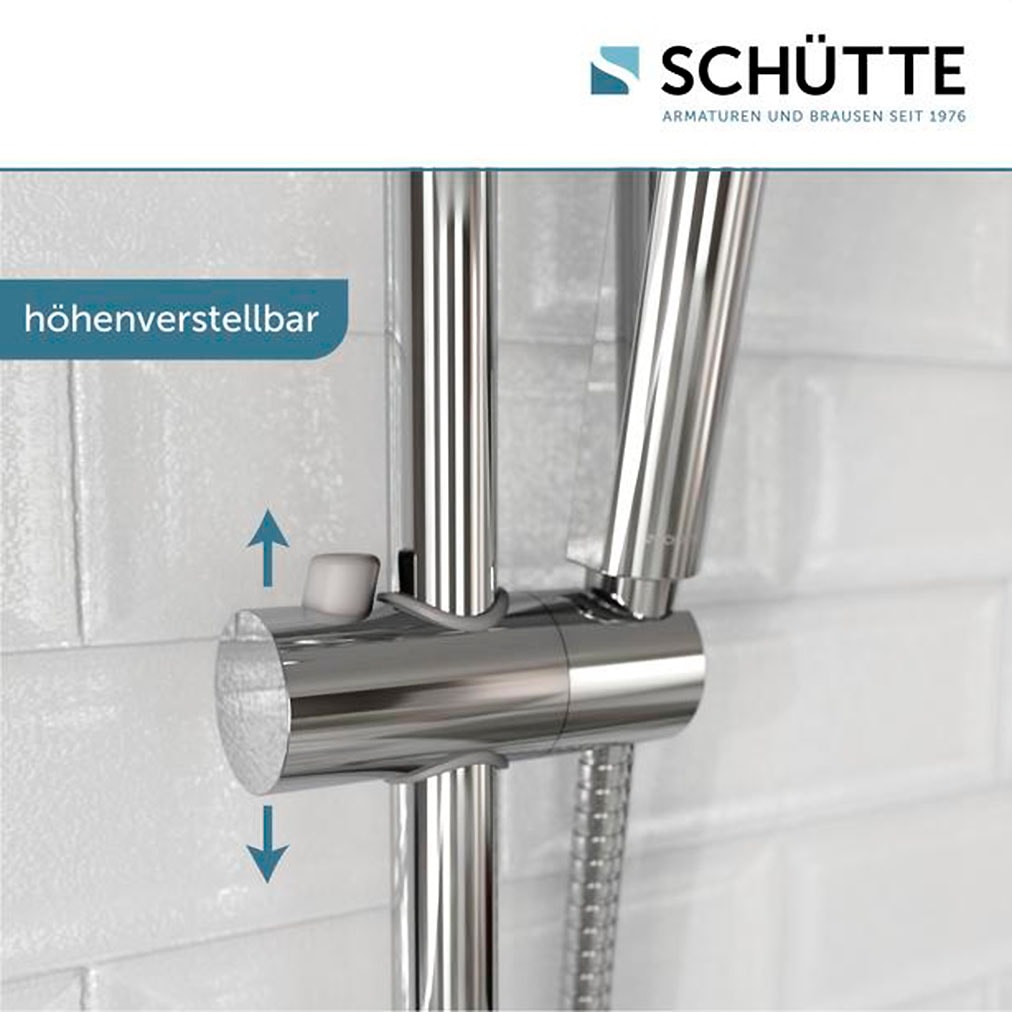 Schütte Stangenbrause-Set Komplett-Set,  Duschset zum Kleben, ohne Bohren, Duschkopf mit Schlauch und Halterung
