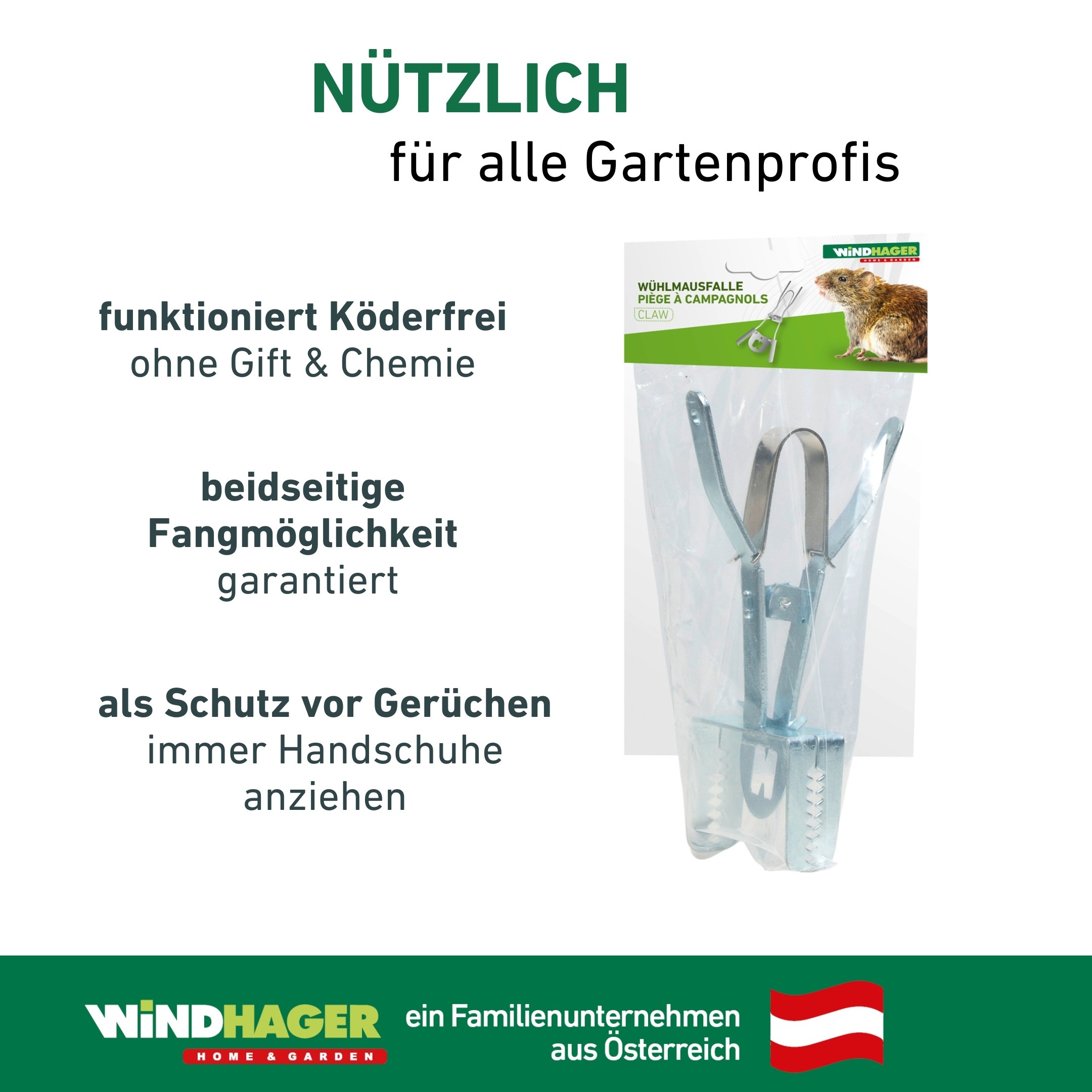 Windhager Schlagfalle »für Wühlmausgänge, Zangen-Wühlmausfalle« Schnappfalle wiederverwendbar, verzinkt, silber