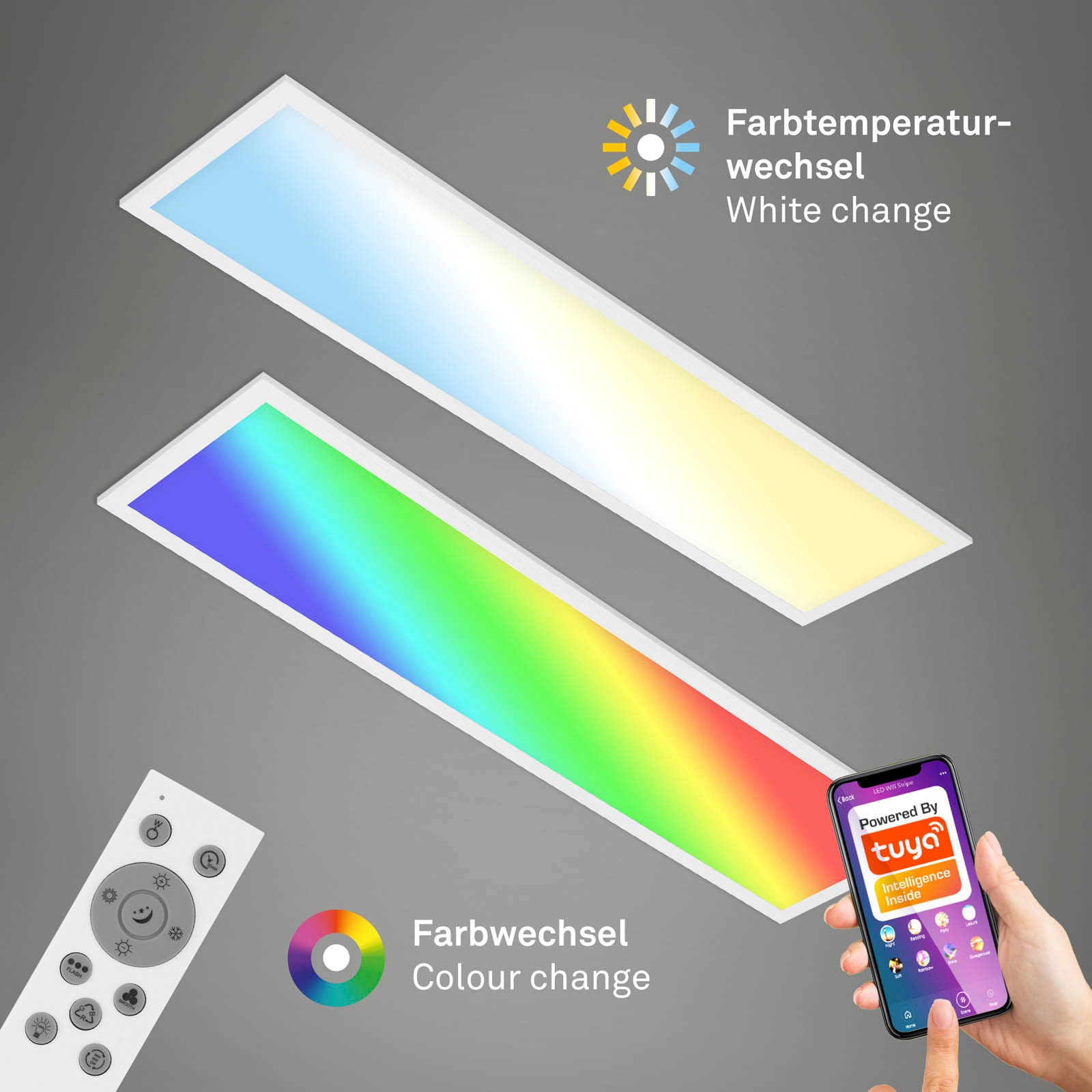 Briloner Leuchten Deckenleuchte »Deckenleuchte LINK COLOUR«, Smarte Deckenlampe, 100x25x6,5cm, Weiß, 22W, Wohnzimmer, Schlafzimmer