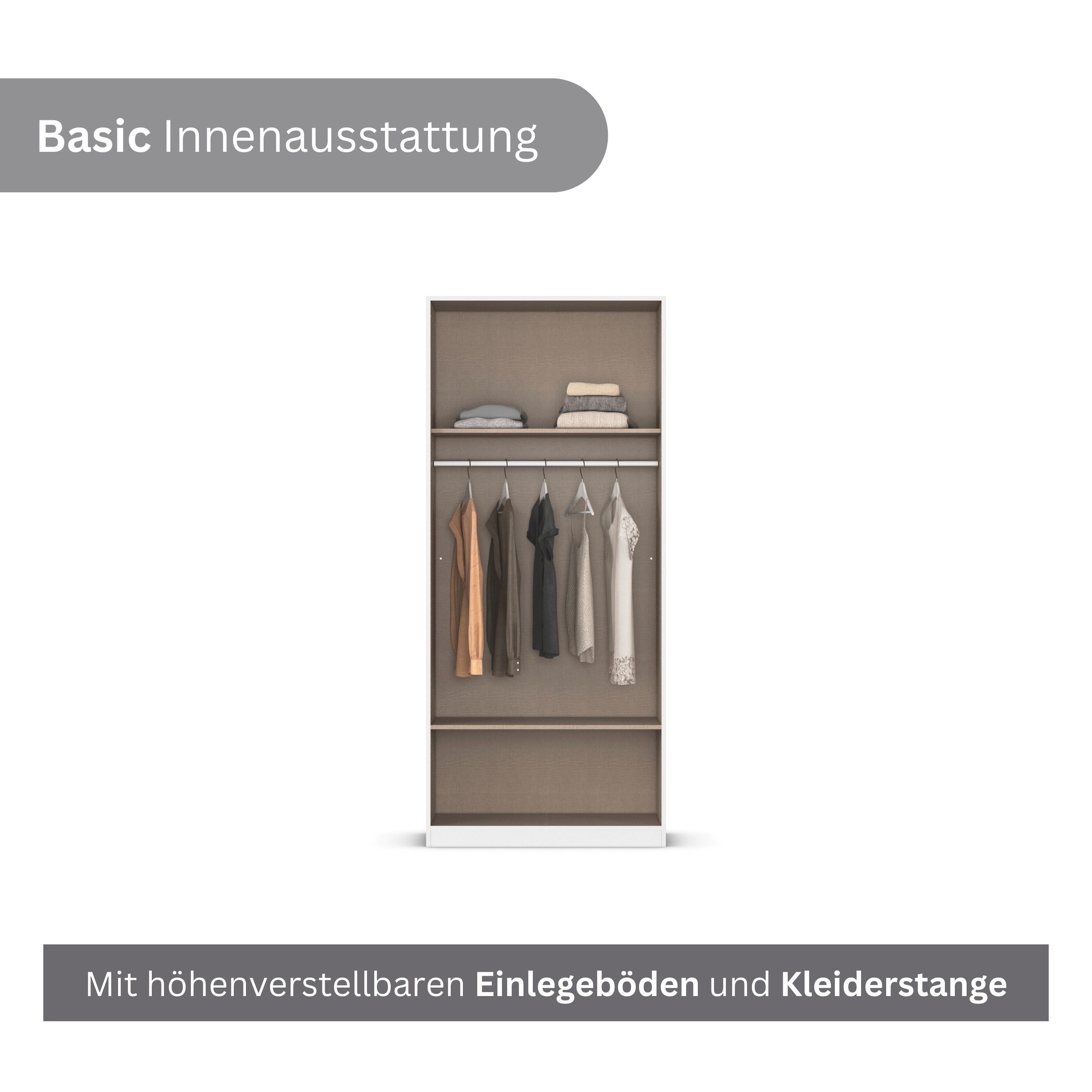 rauch Kleiderschrank »Schrank Garderobe Wäscheschrank GAMMA in 4 Breiten 91-226 cm« 3 verschiedene Ausstattungen BASIC/CLASSIC/PREMIUM (inkl. SOFT-CLOSE),  mit Schubladen und Schrankaufsatz, schlichtes Design MADE IN GERMANY