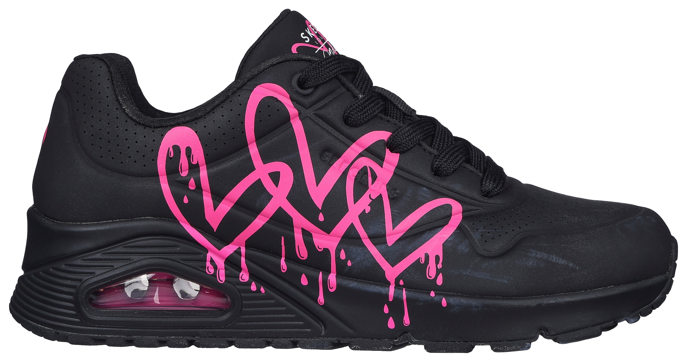 Skechers Sneaker »UNO DRIPPING IN LOVE«, mit Herzen-Graffity-Print, Freizeitschuh, Halbschuh, Schnürschuh