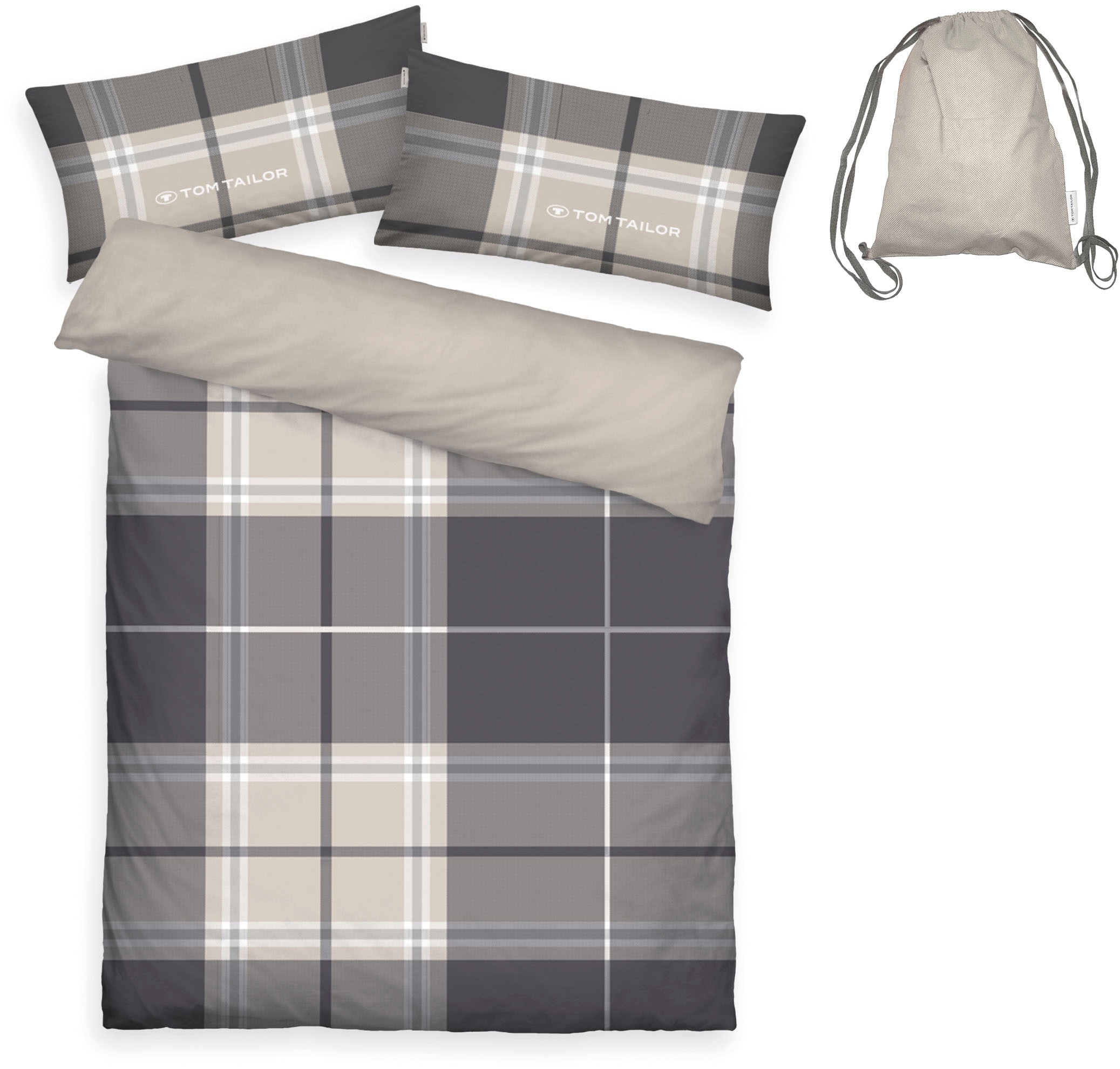 TOM TAILOR HOME Wendebettwäsche »Eric in Gr. 135x200 oder 155x220 cm«, mit Reißverschluss, mit GRATIS-Zugabe: Sportbeutel aus 100% Baumwolle