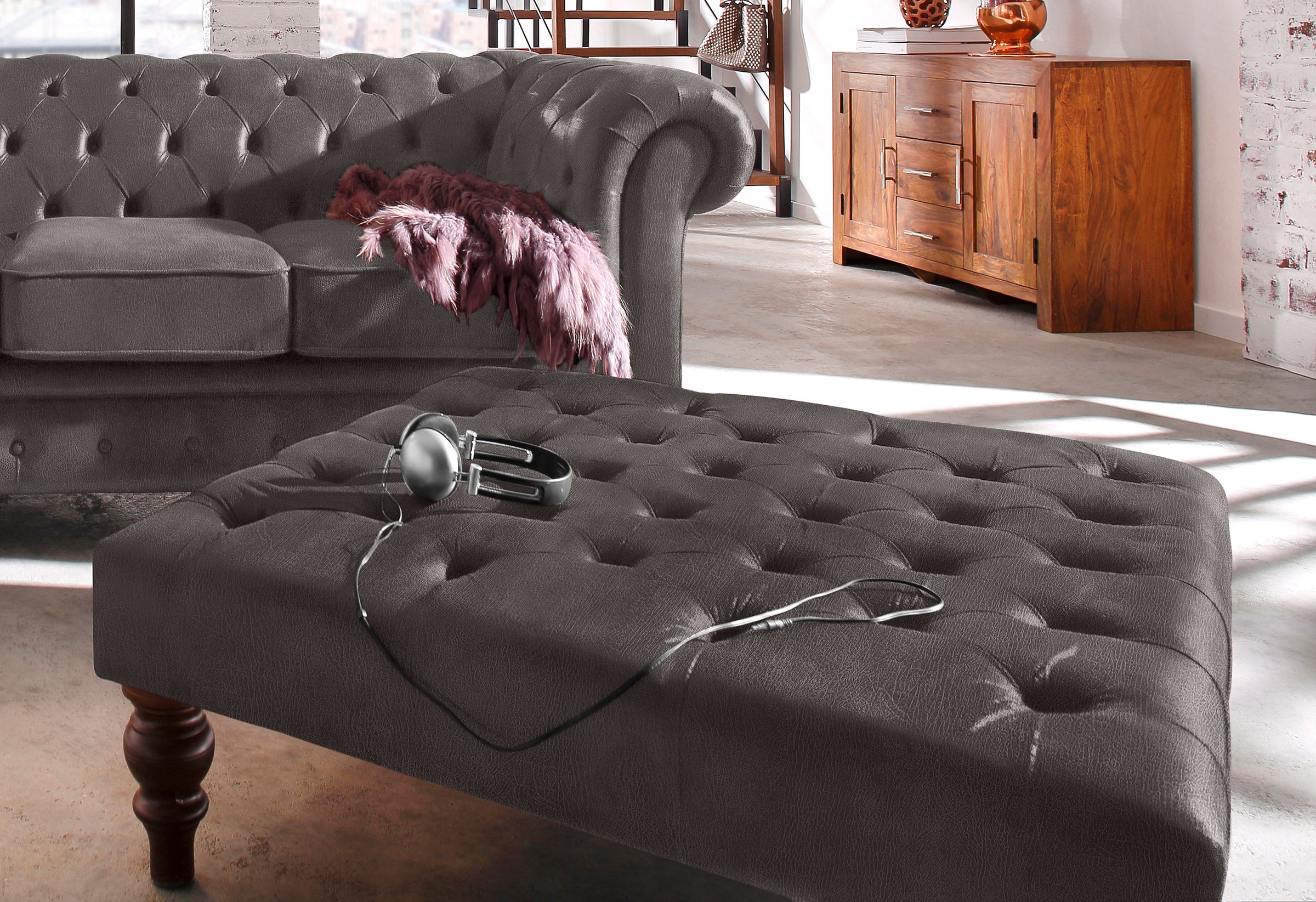 Home affaire Polsterhocker »Chesterfield«, mit Knopfheftung, auch in Leder