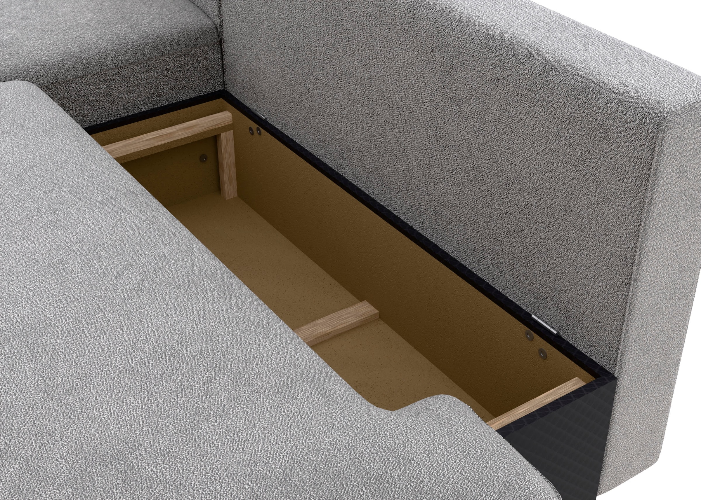 TRENDMANUFAKTUR Ecksofa »Fordon II, Schlafsofa mit Bettkasten, Couch in L-Form, Breite 250 cm«, in Struktur fein LEO, haustierfreundlich, schlamm, Armlehne links
