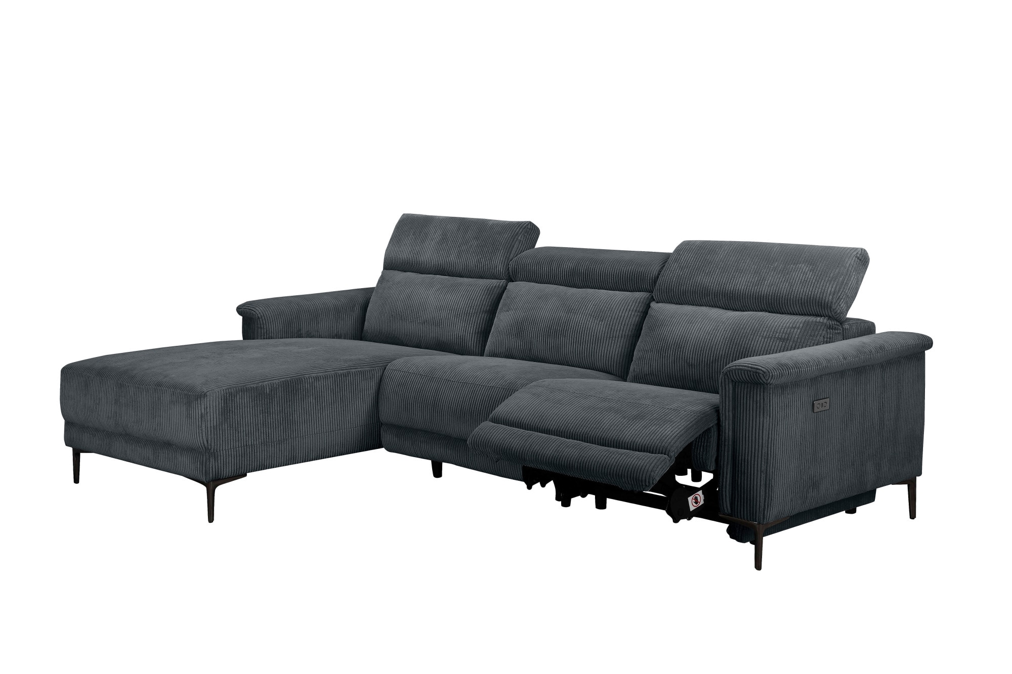 Places of Style Ecksofa »Lund in Cord, L-Form, 261 cm, manuelle und elektr. Relaxfunktion,«, USB-A und Kopfteilverstellung